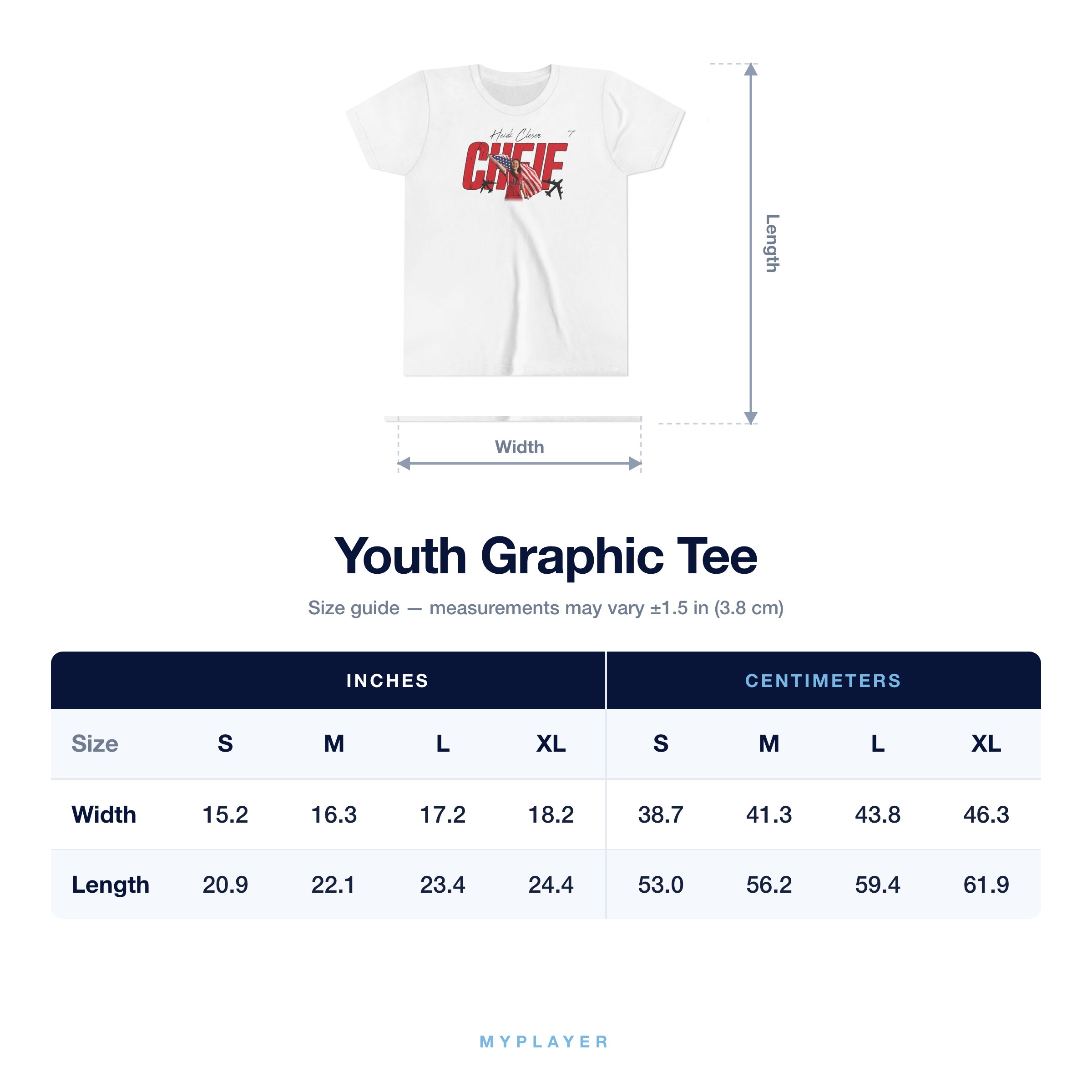 Youth Tee size chart