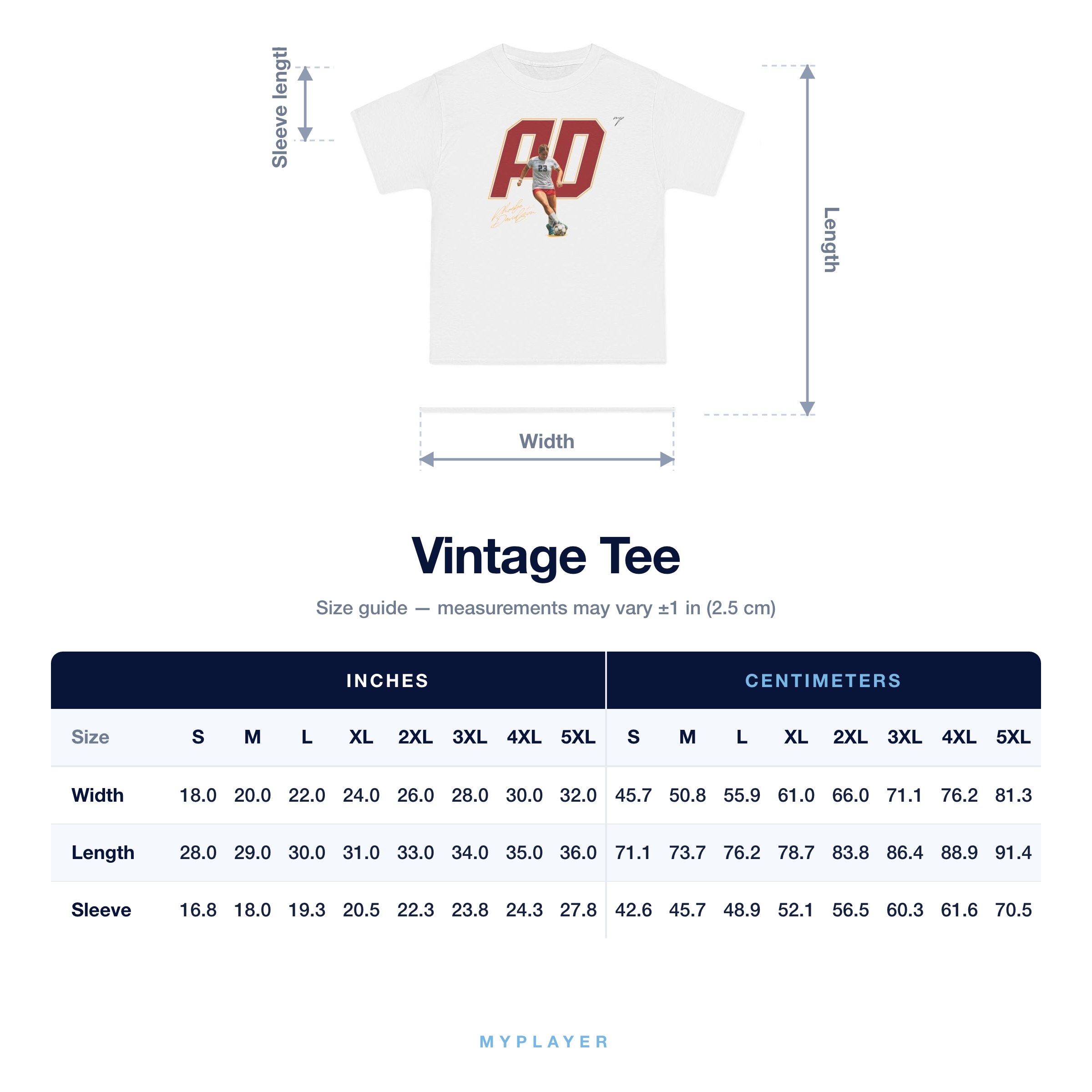 Vintage Tee size chart