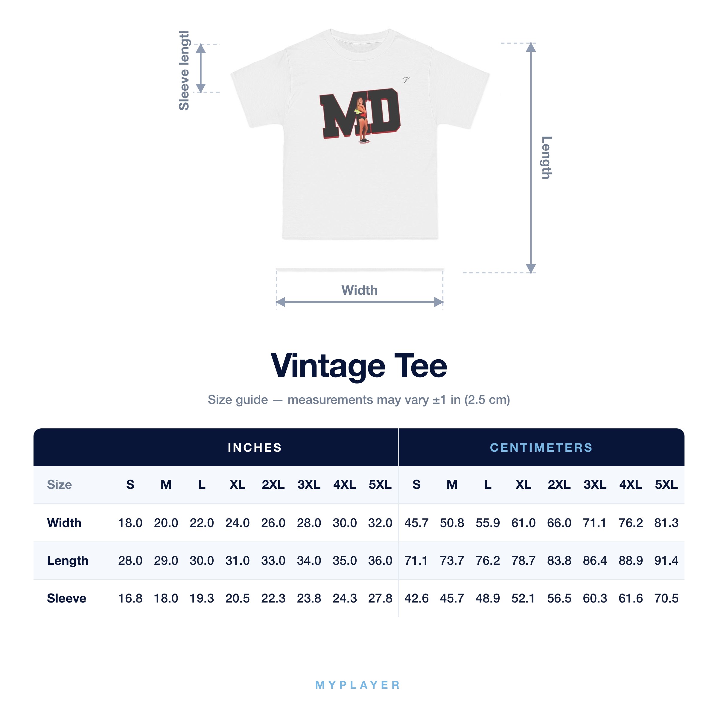 Vintage Tee size chart
