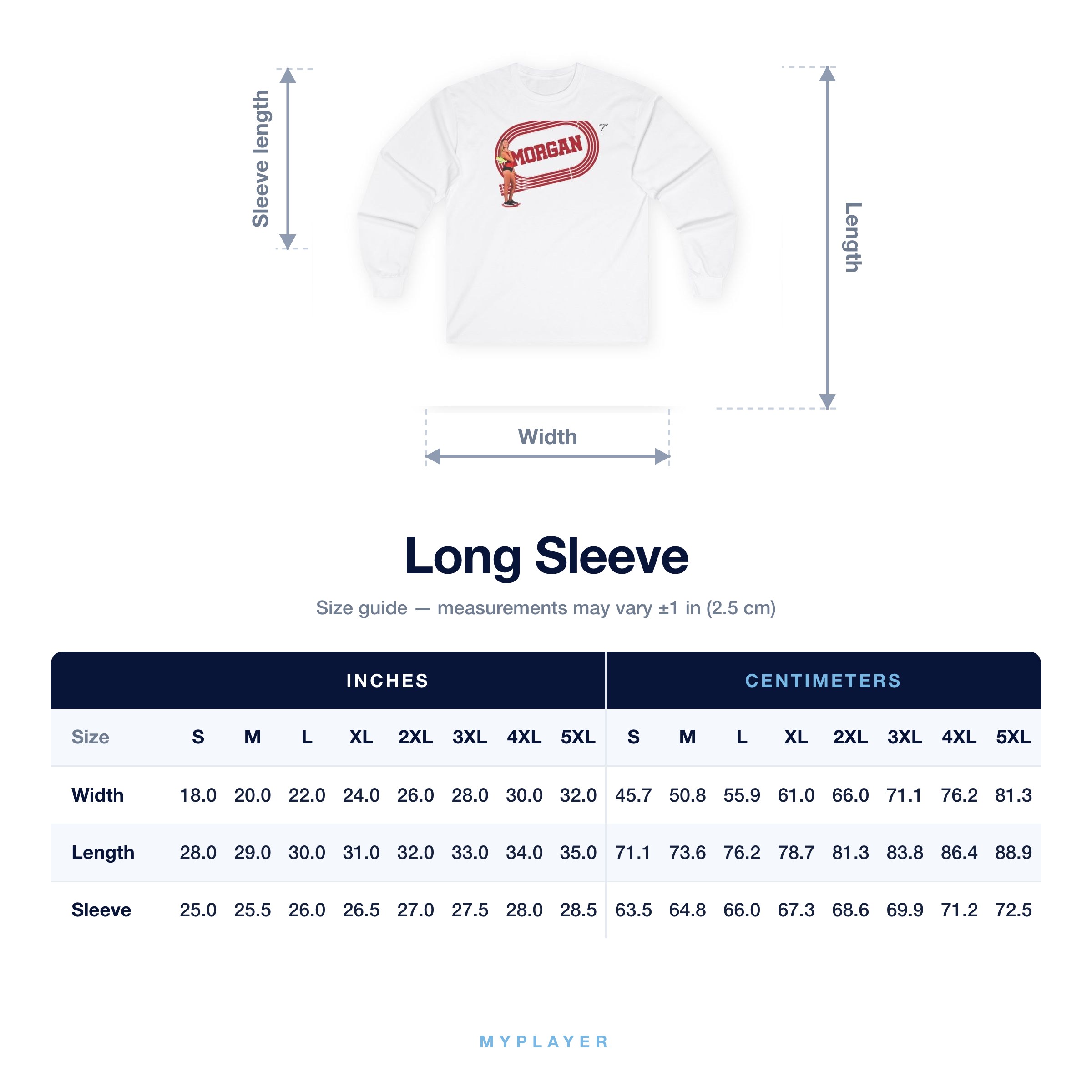 Long Sleeve size chart