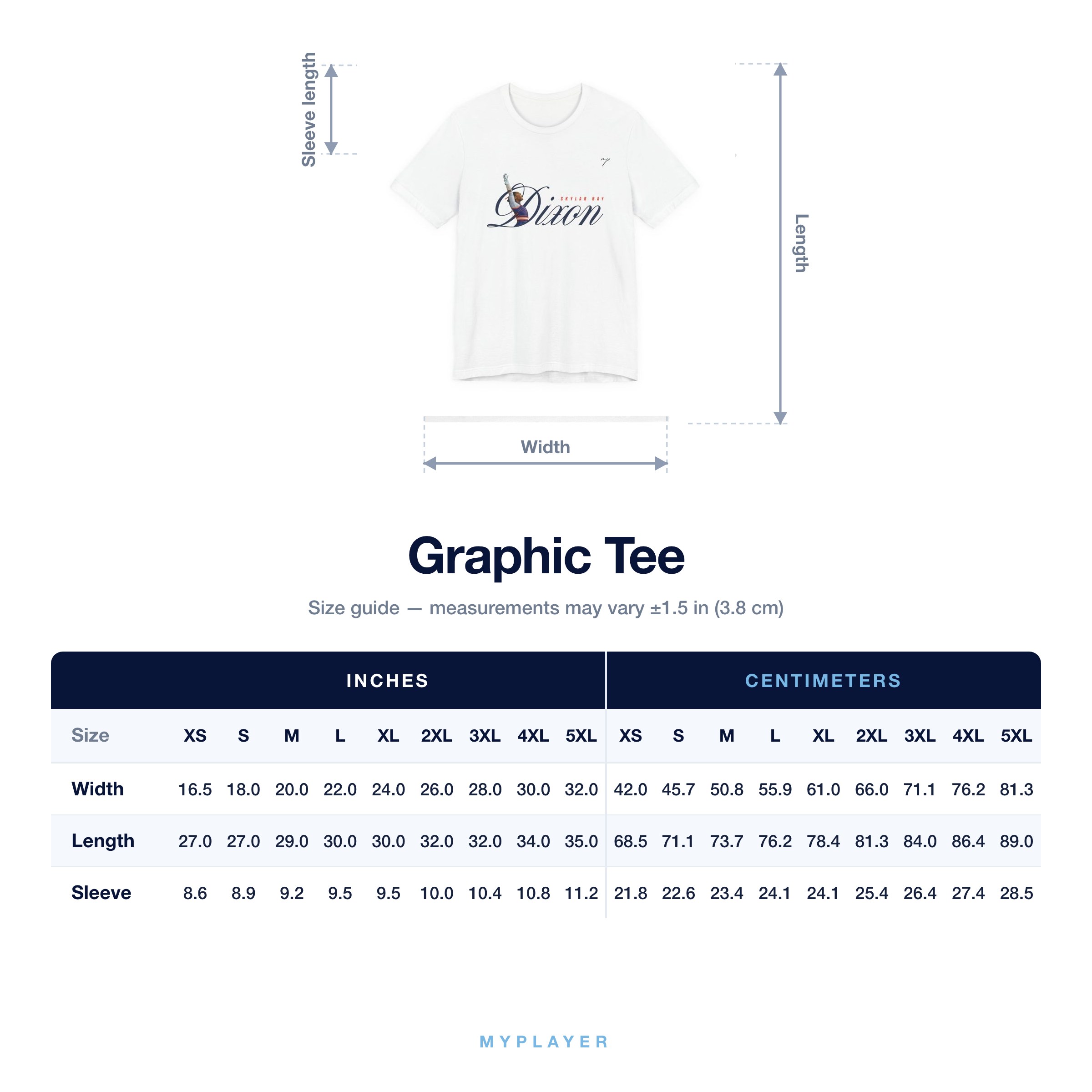 Graphic Tee size chart