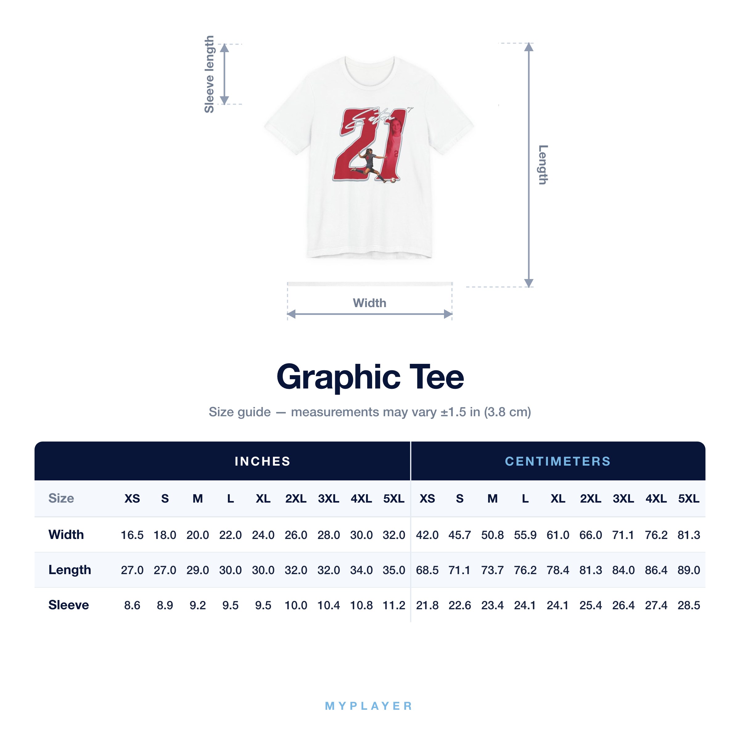 Graphic Tee size chart