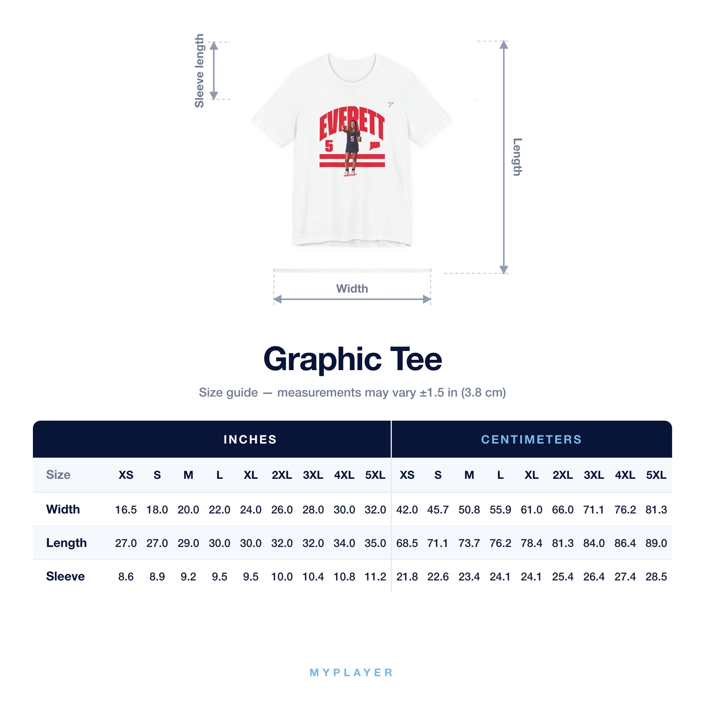 Graphic Tee size chart