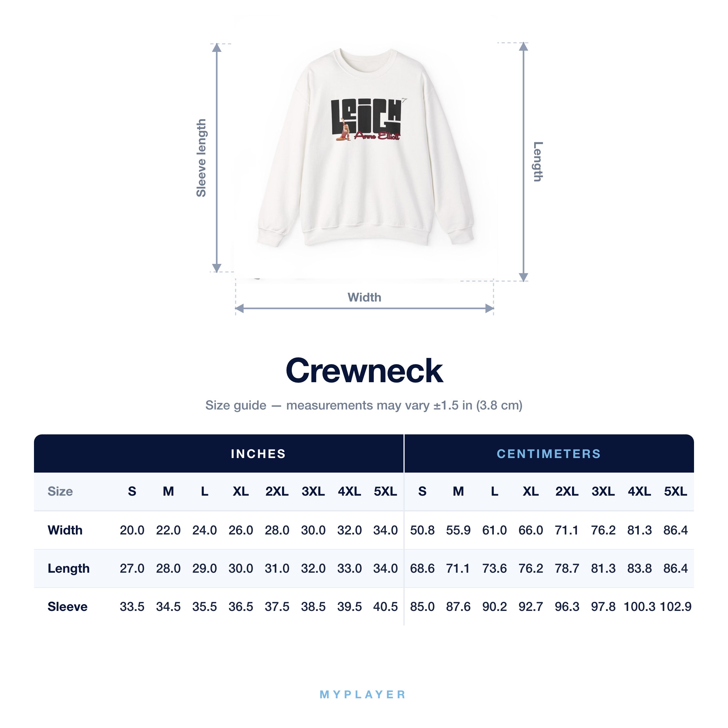 Crewneck size chart