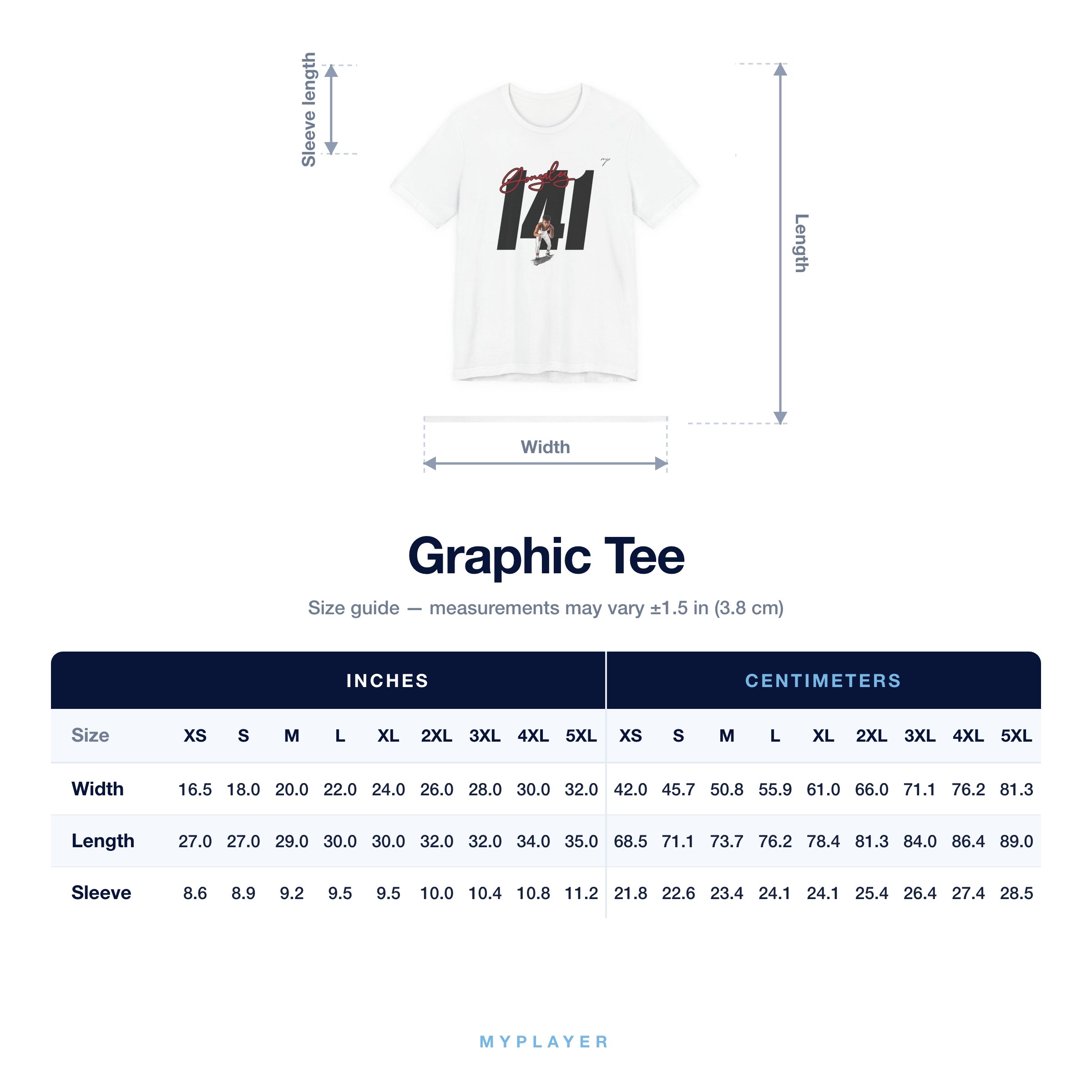 Graphic Tee size chart