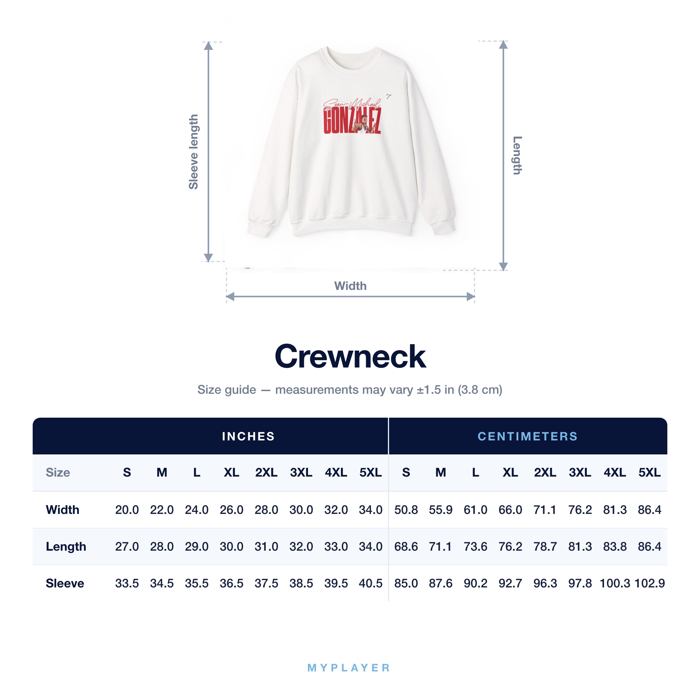 Crewneck size chart