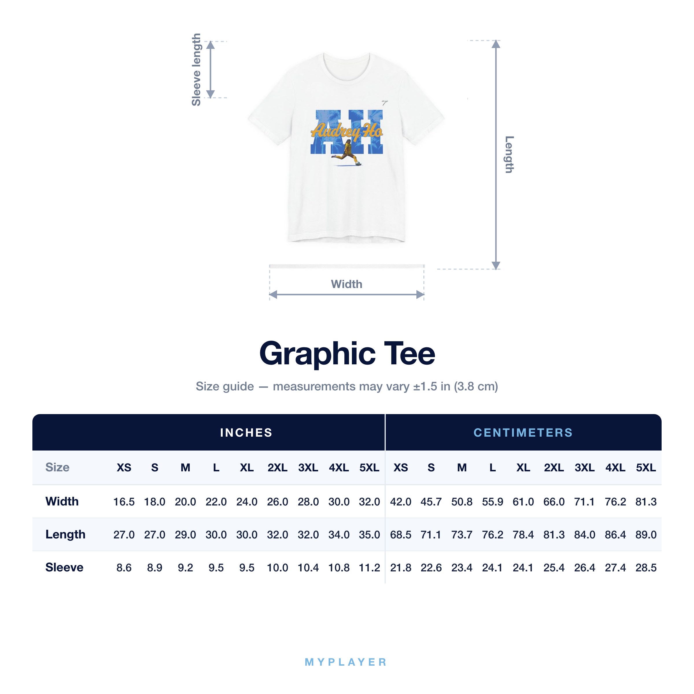 Graphic Tee size chart