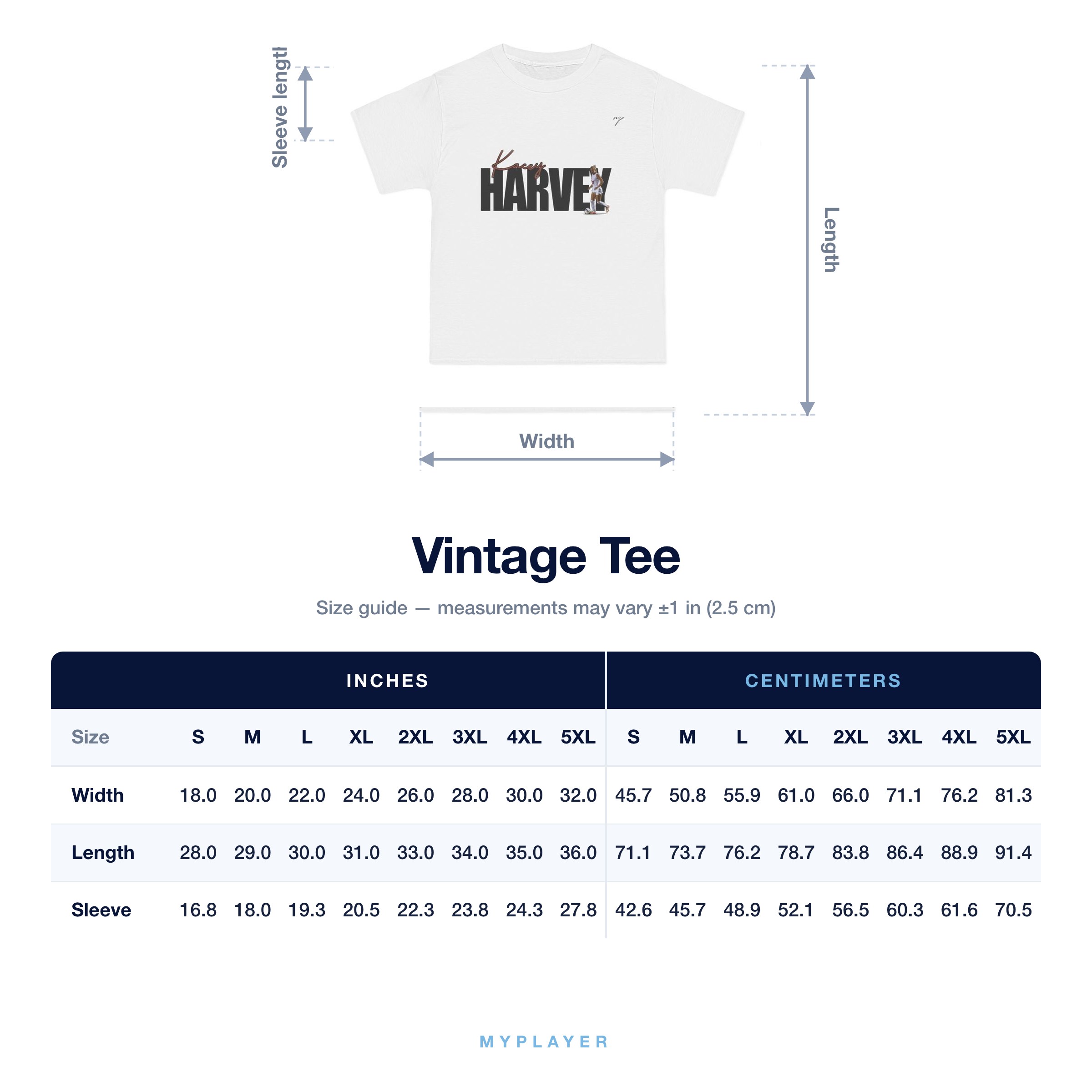 Vintage Tee size chart
