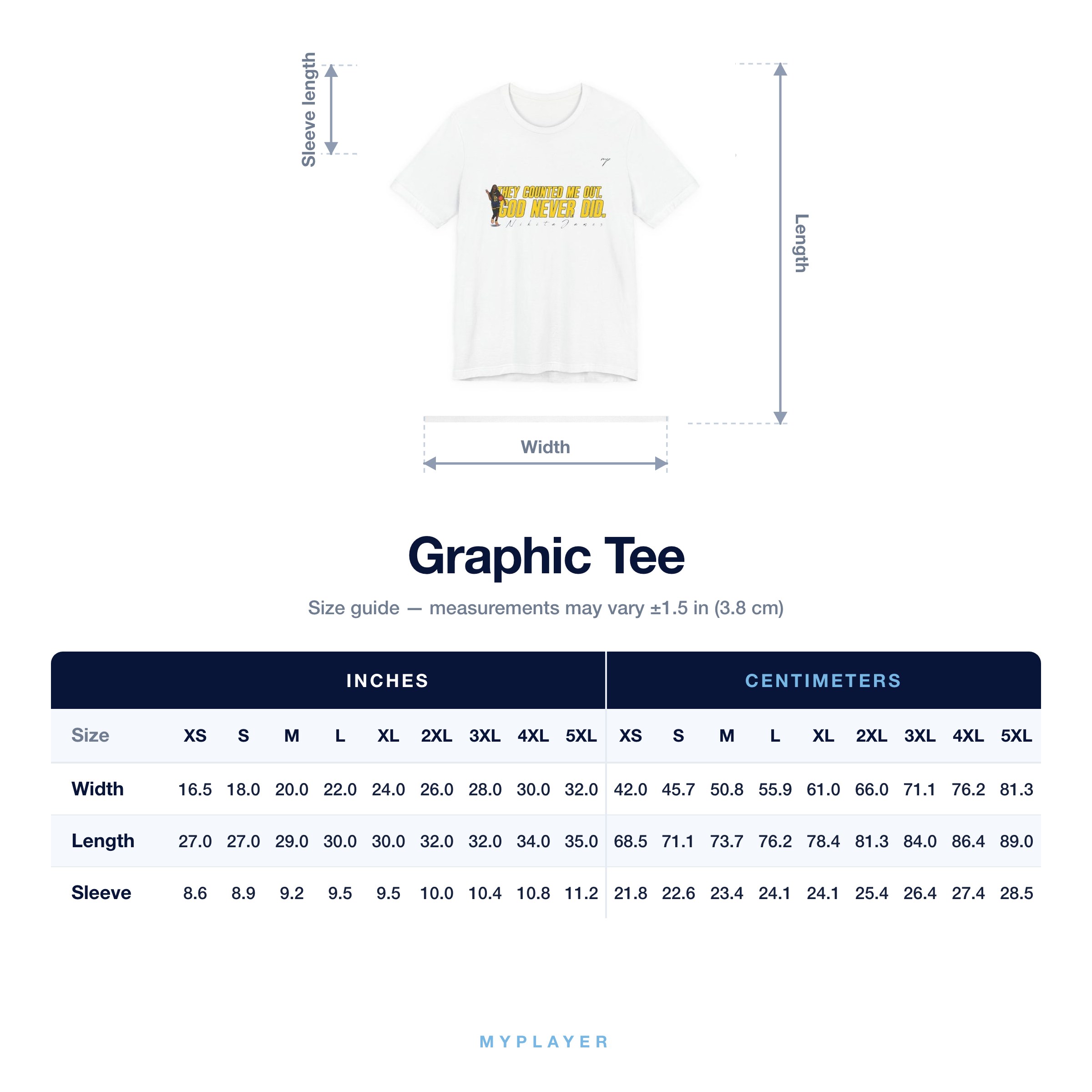 Graphic Tee size chart