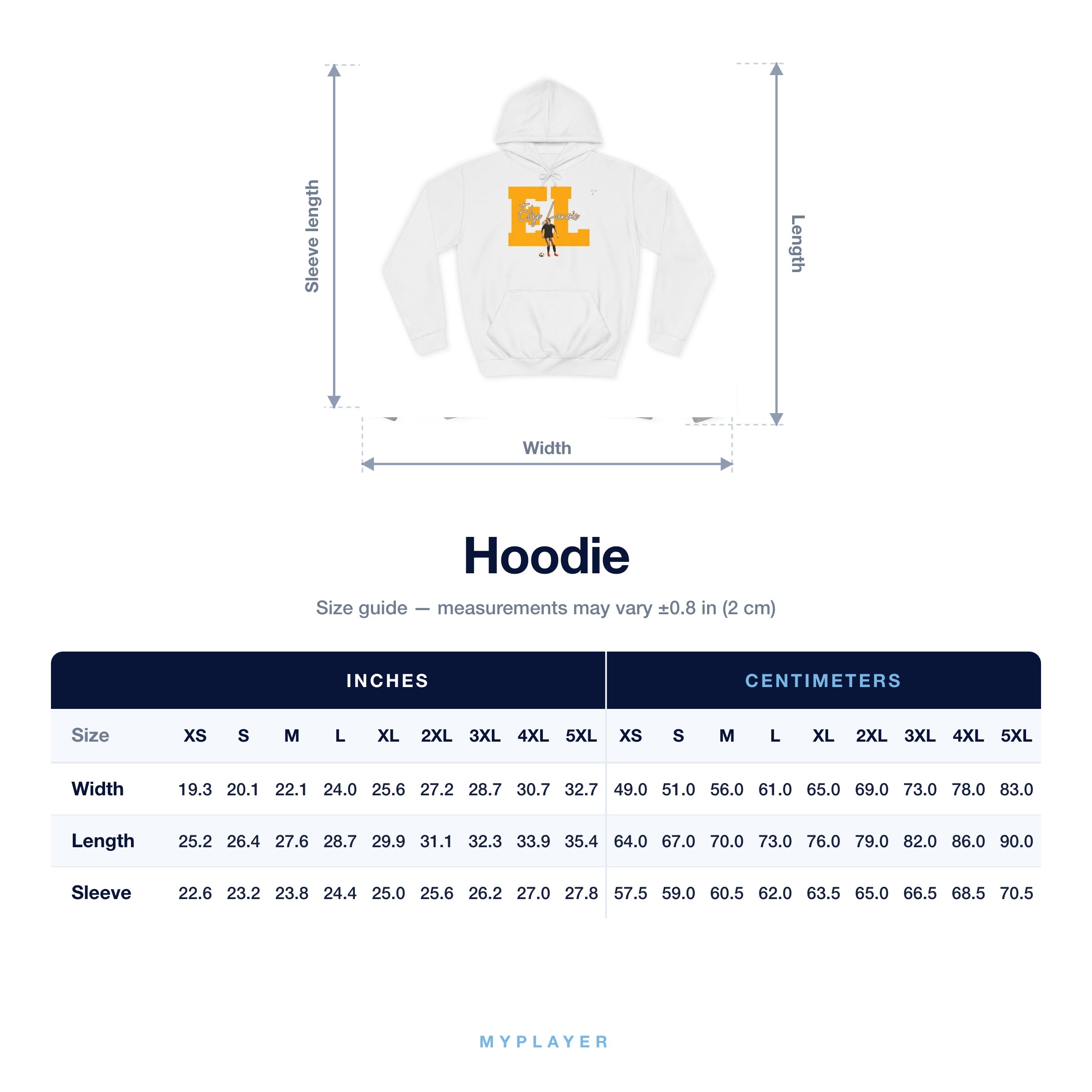 Hoodie size chart