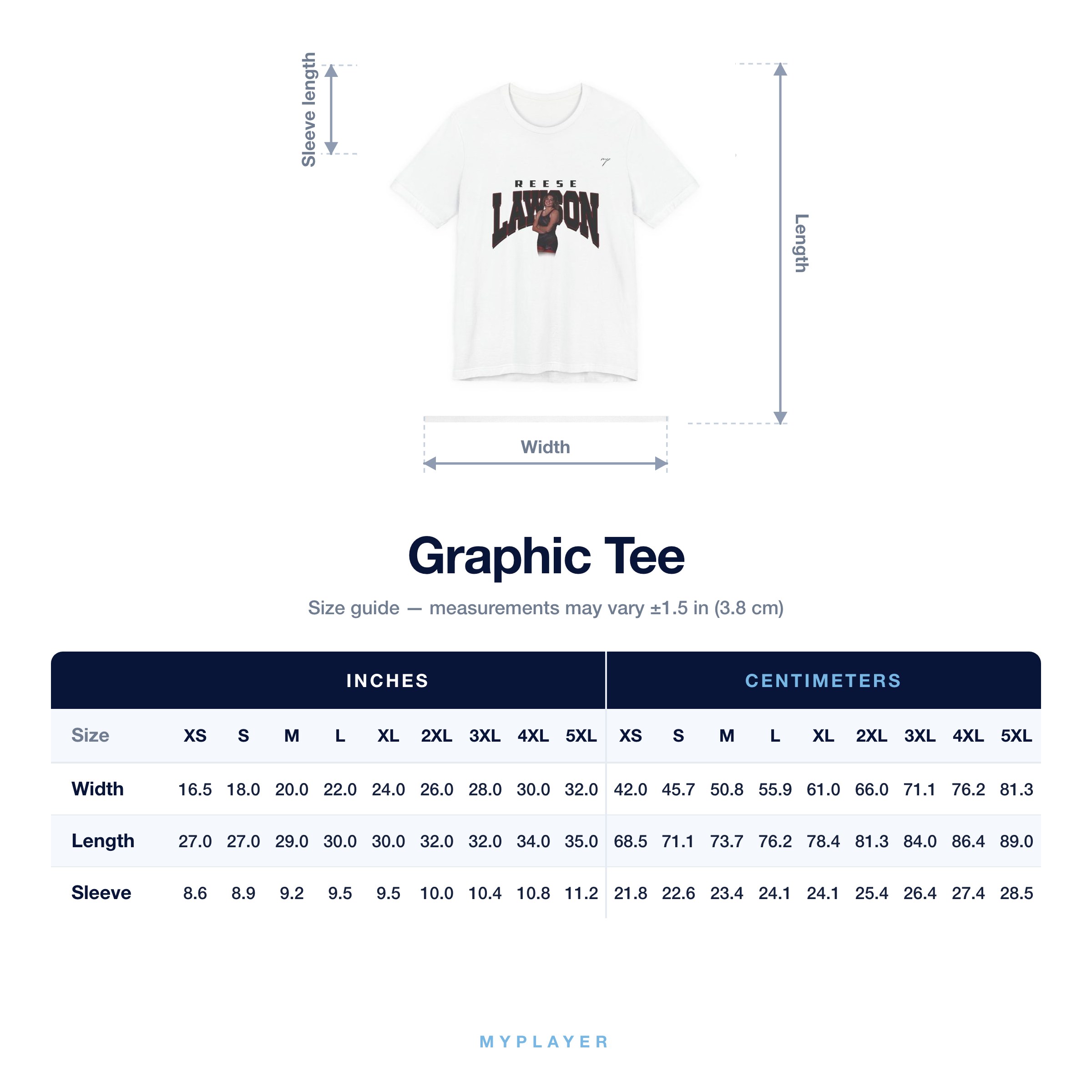 Graphic Tee size chart
