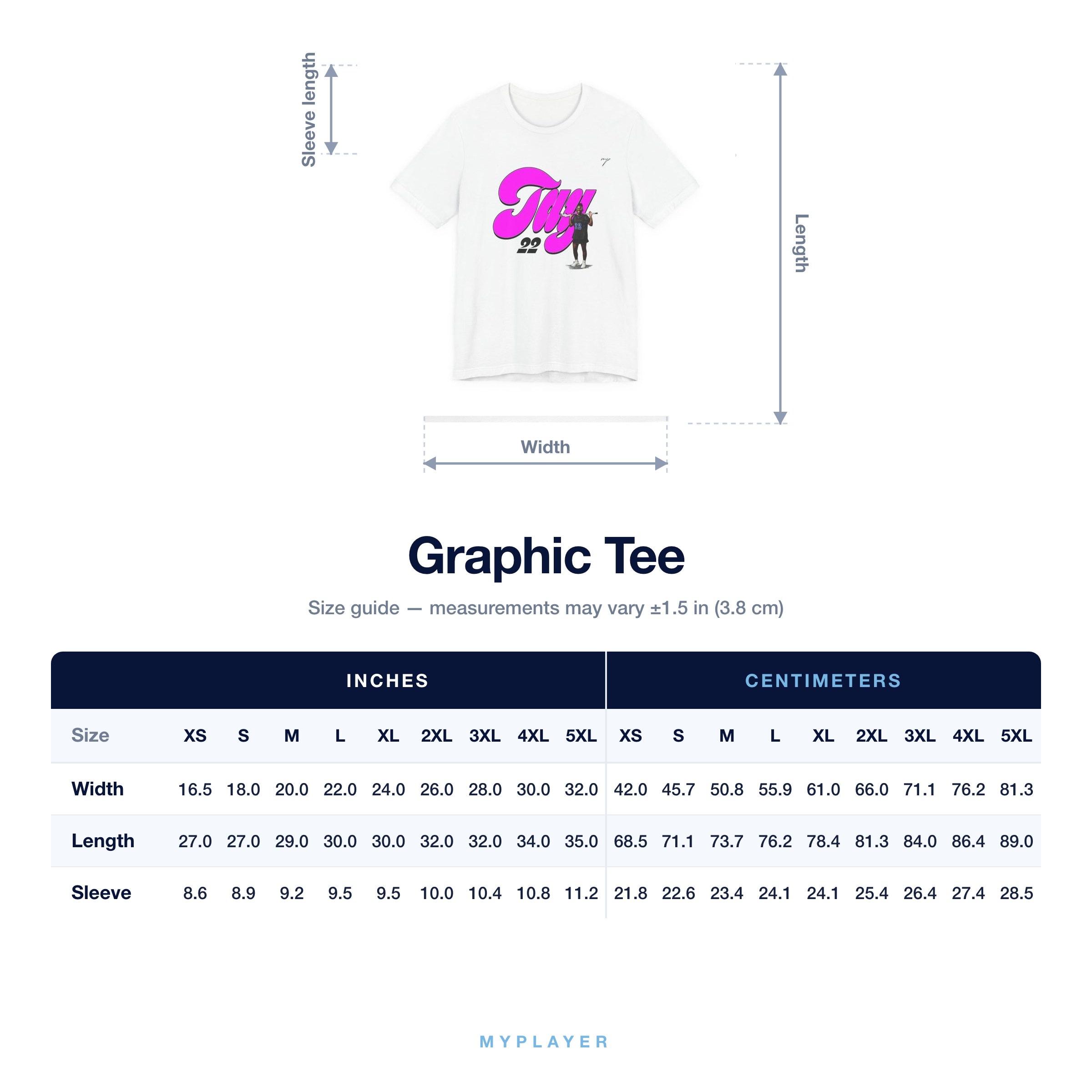 Graphic Tee size chart