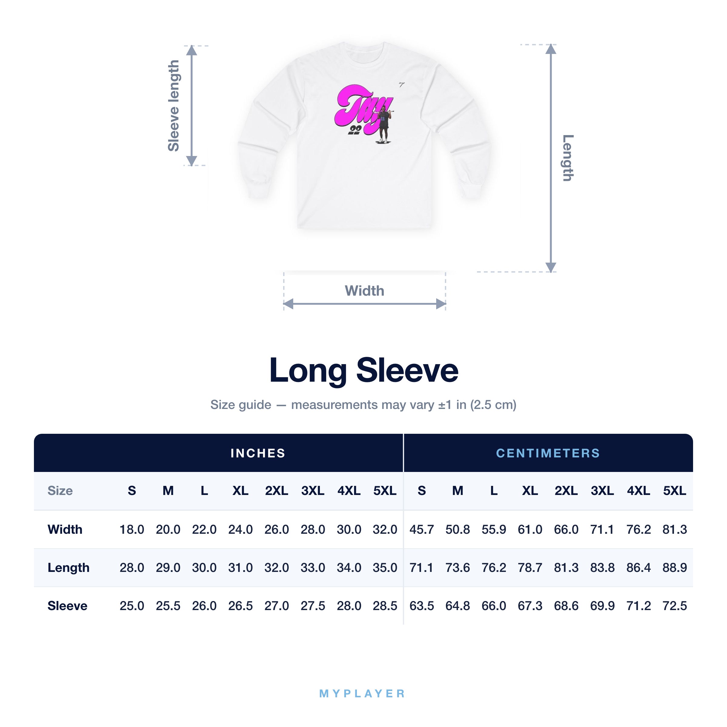 Long Sleeve size chart