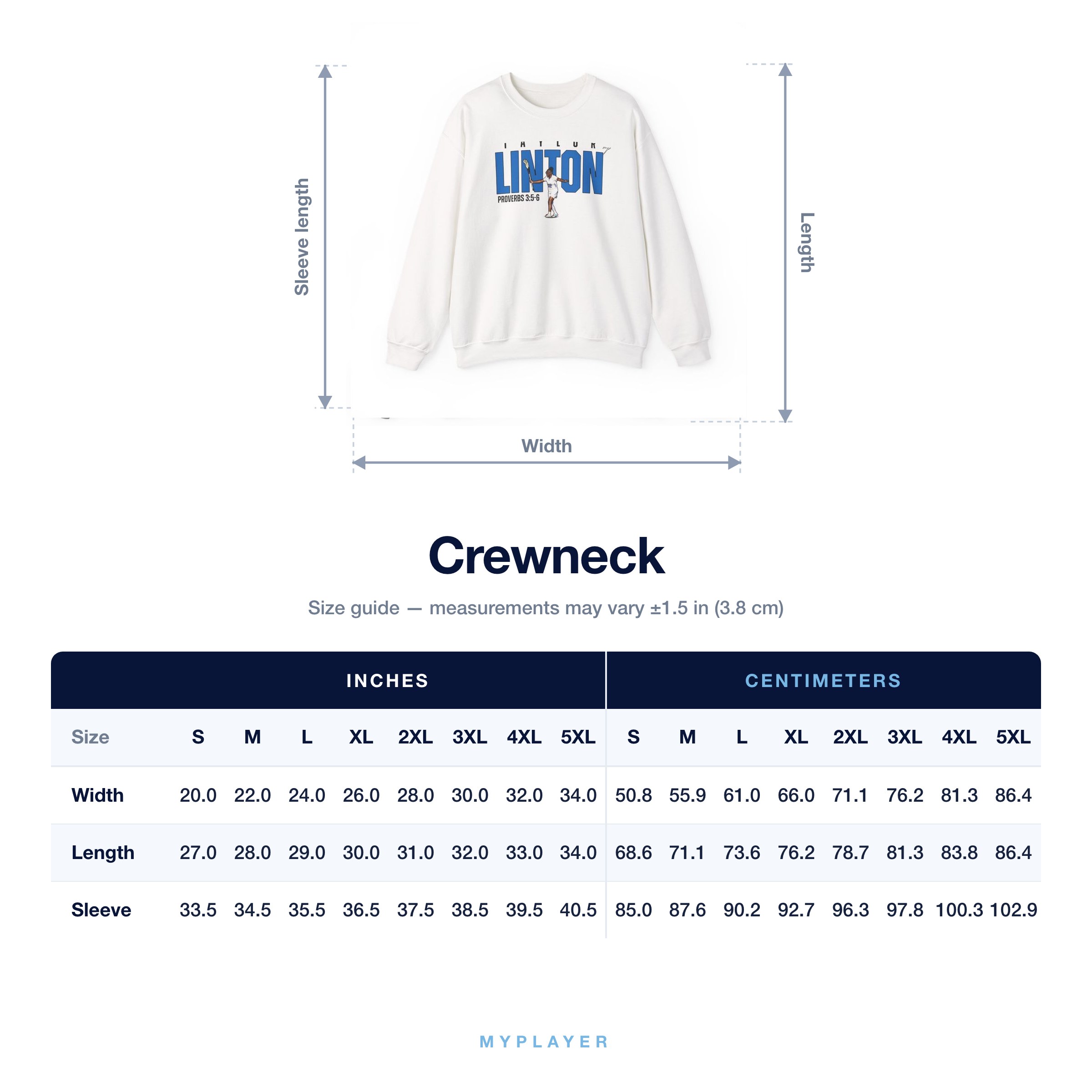 Crewneck size chart
