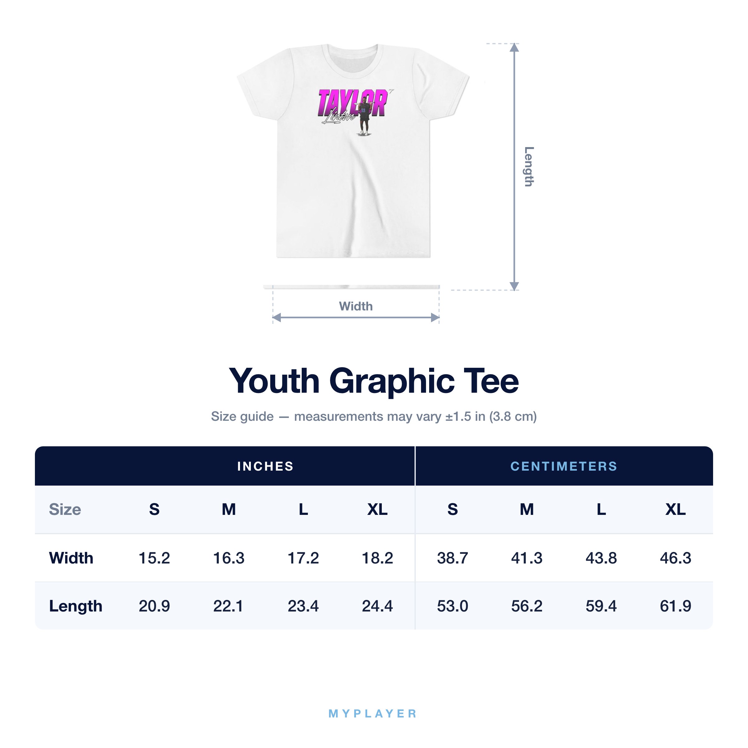Youth Tee size chart