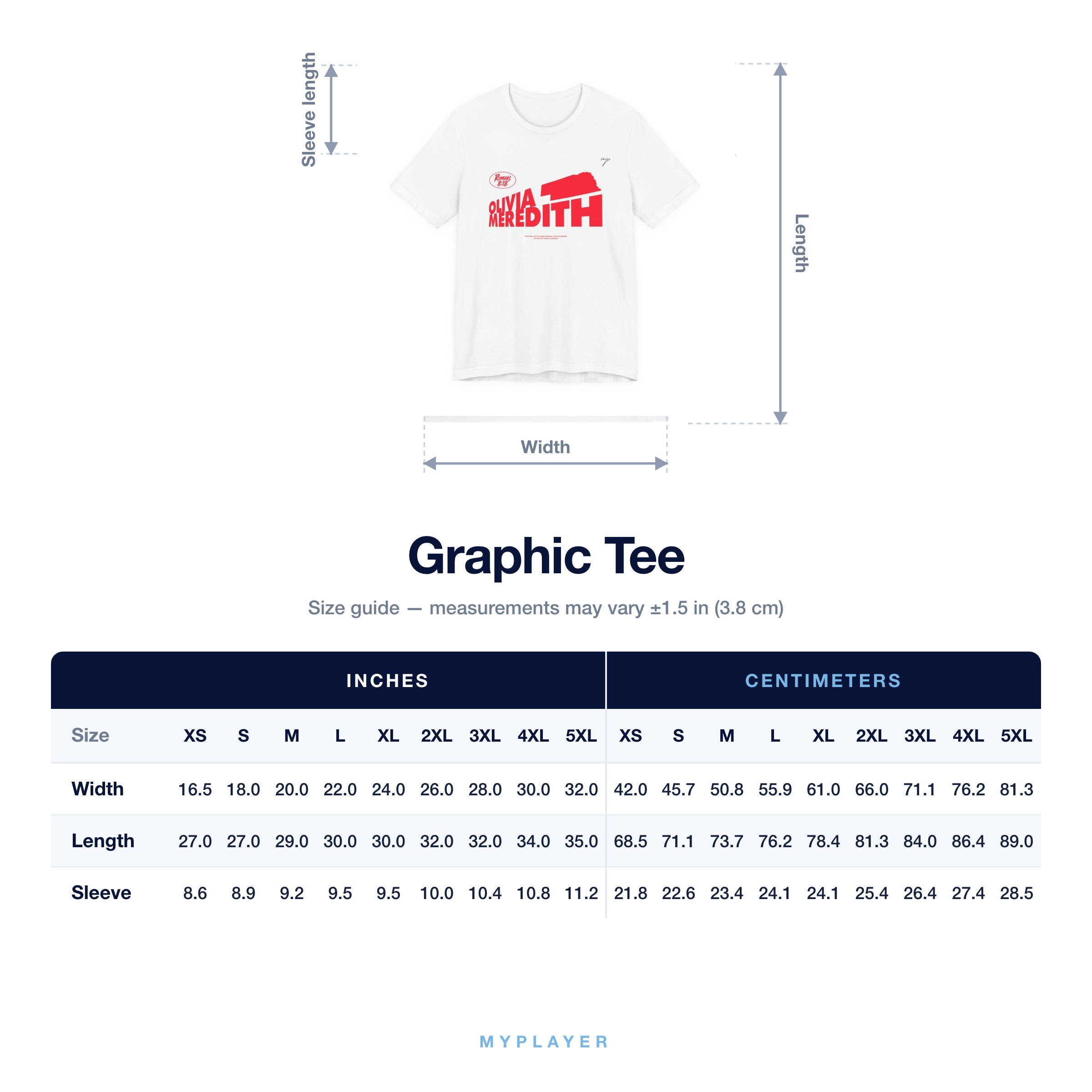 Graphic Tee size chart
