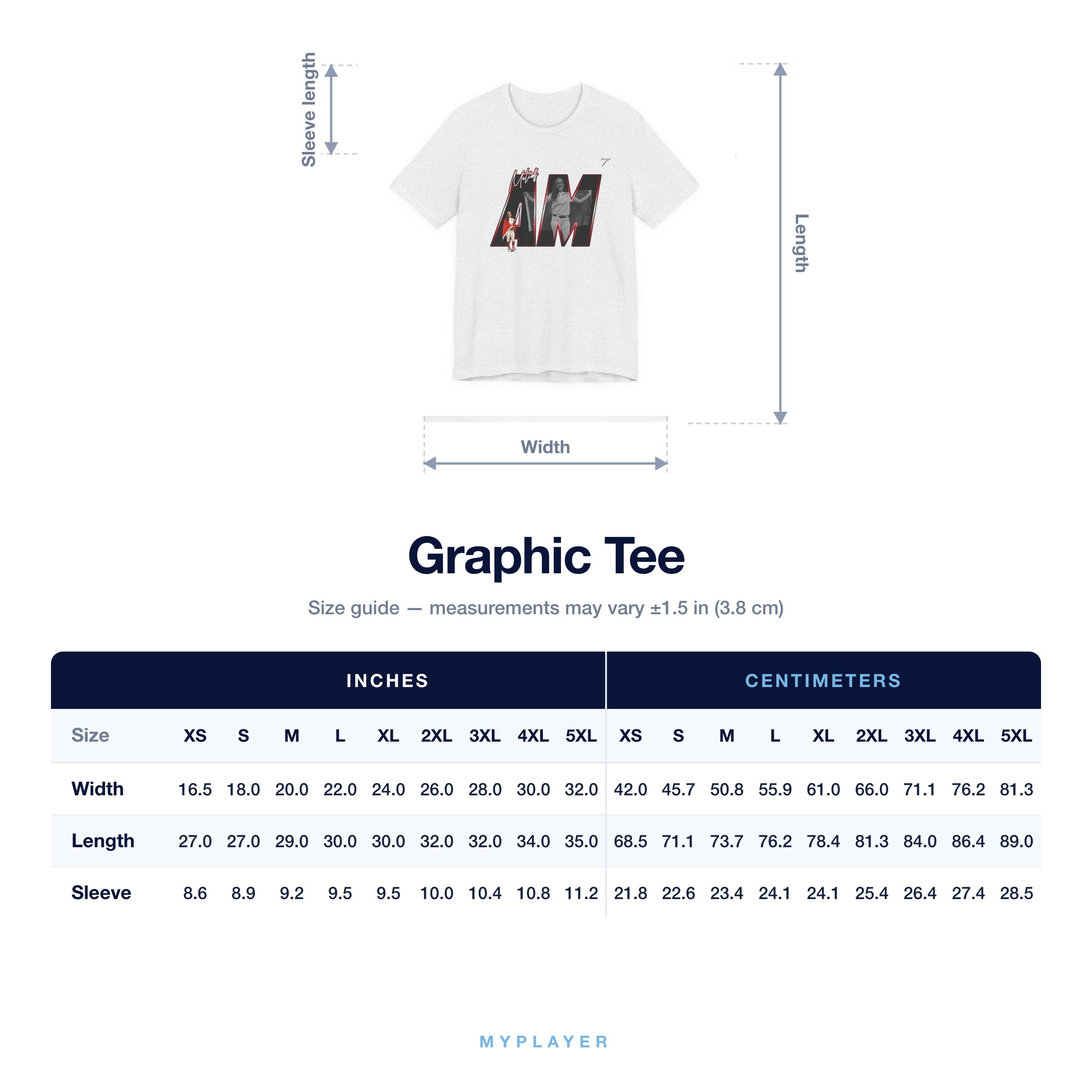 Graphic Tee size chart