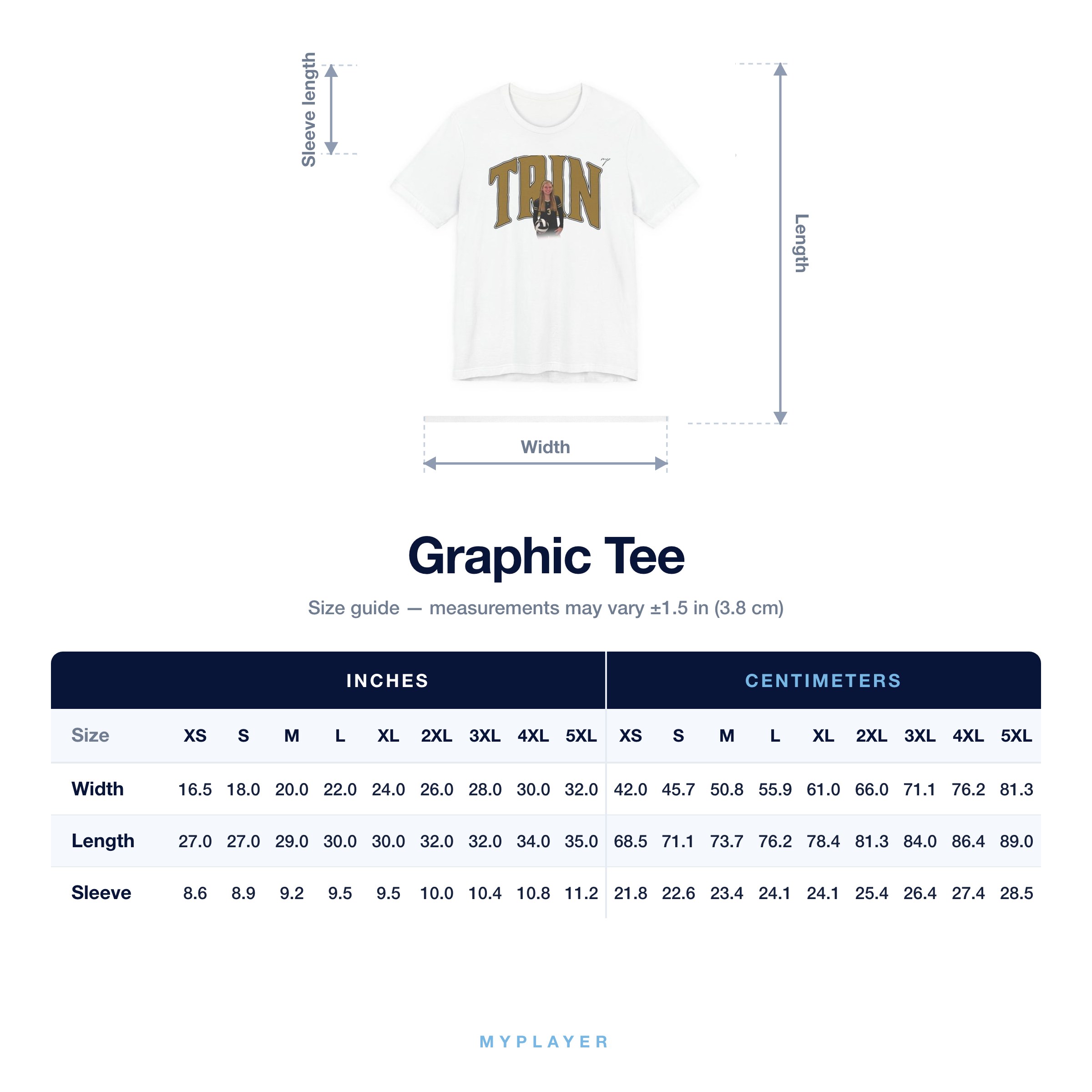 Graphic Tee size chart