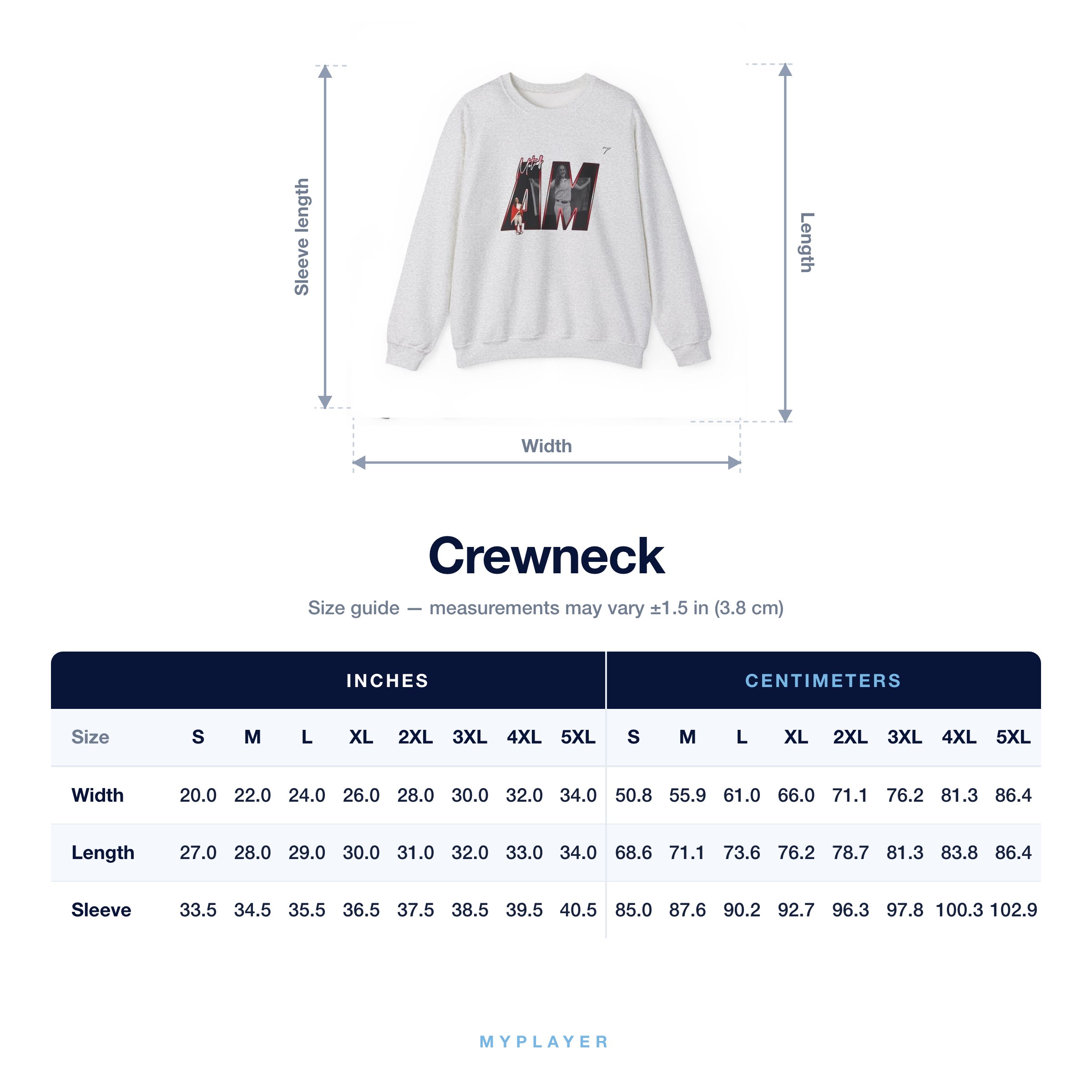 Crewneck size chart