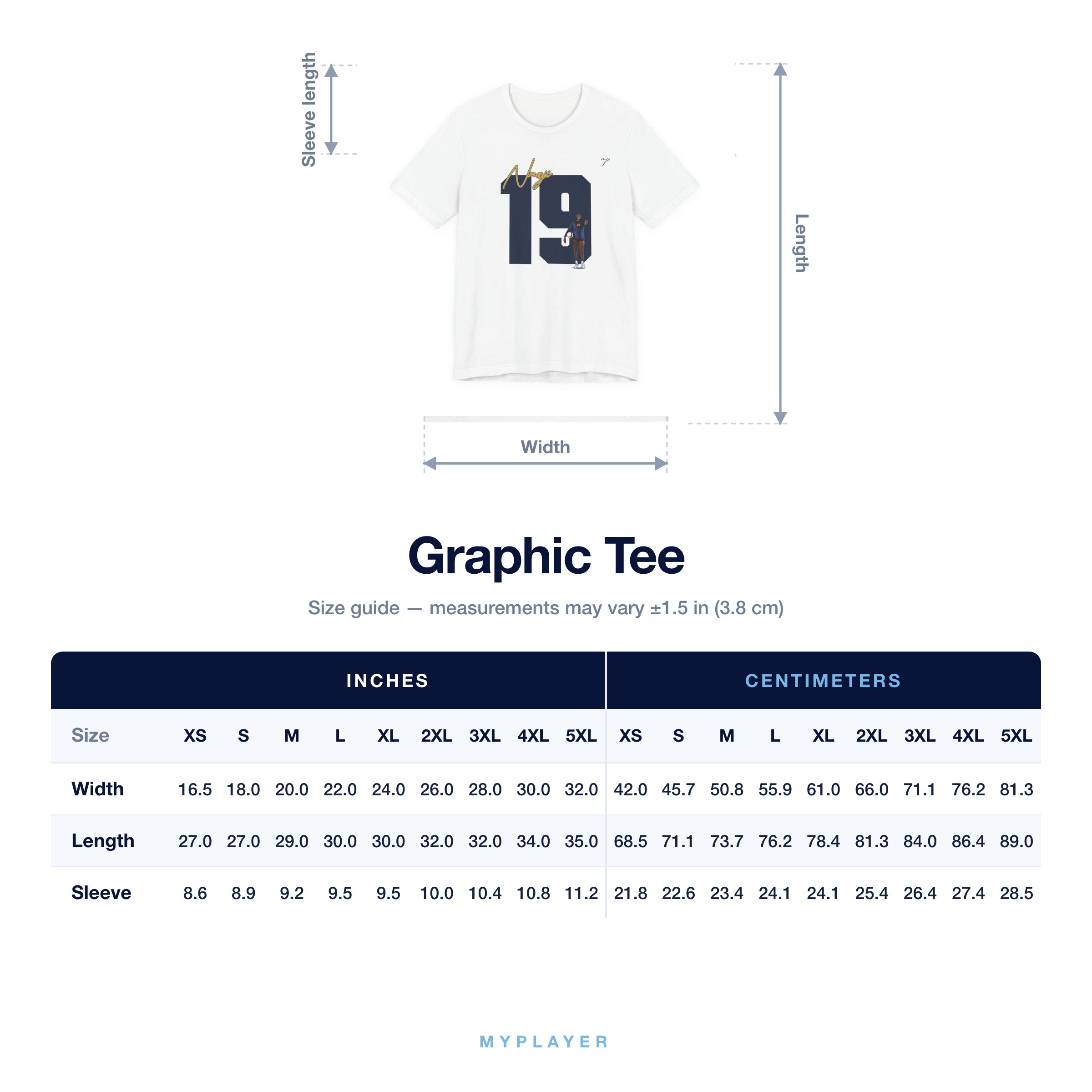 Graphic Tee size chart