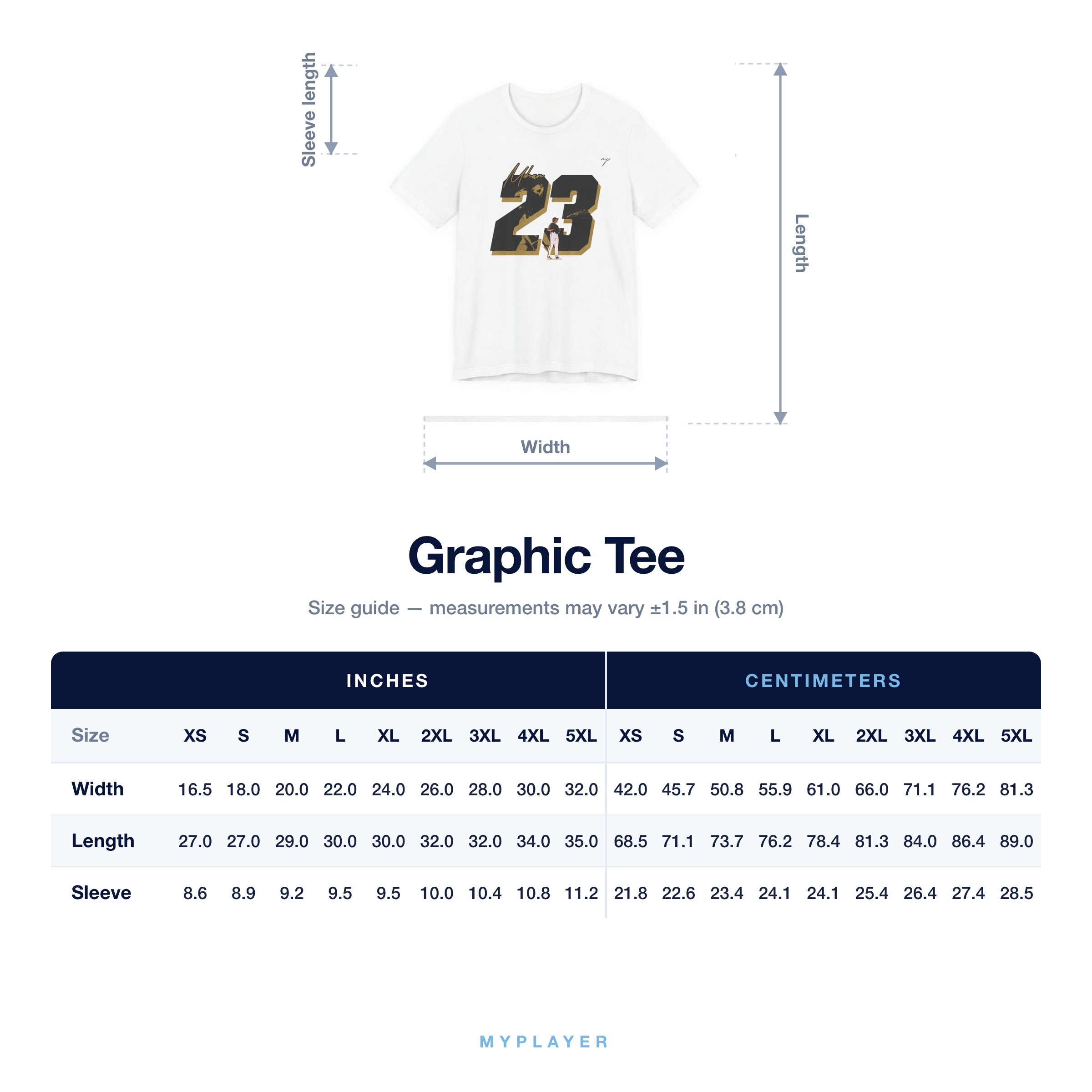 Graphic Tee size chart
