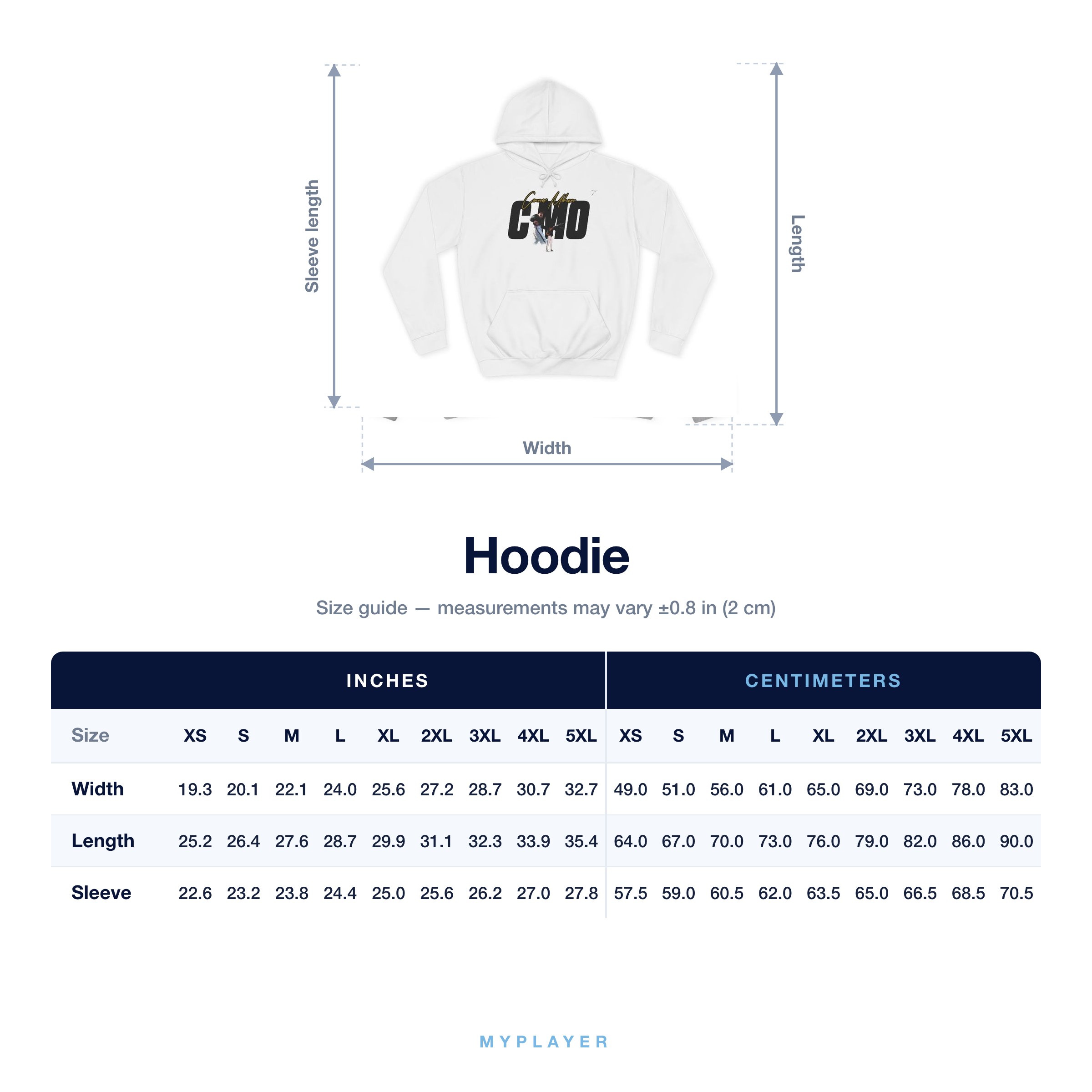 Hoodie size chart