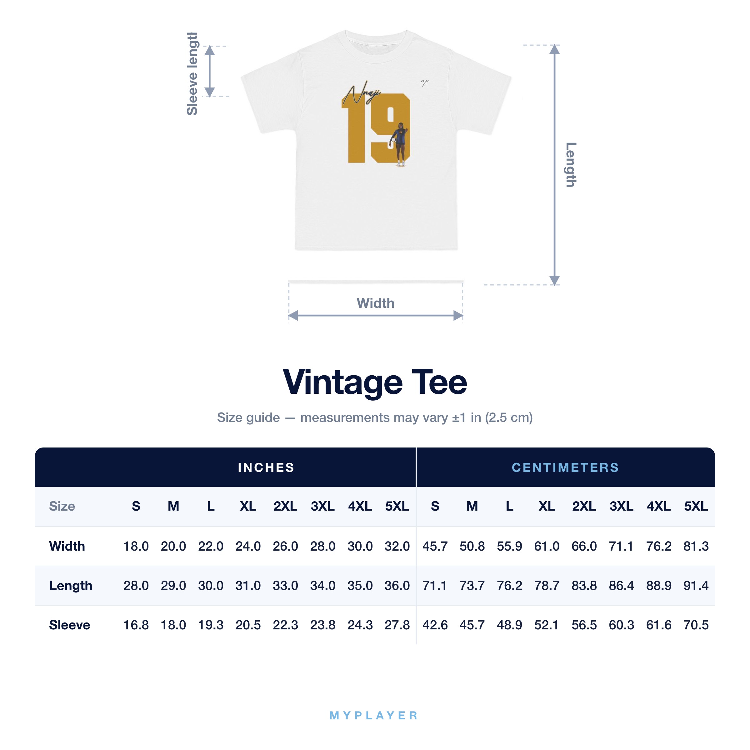 Vintage Tee size chart