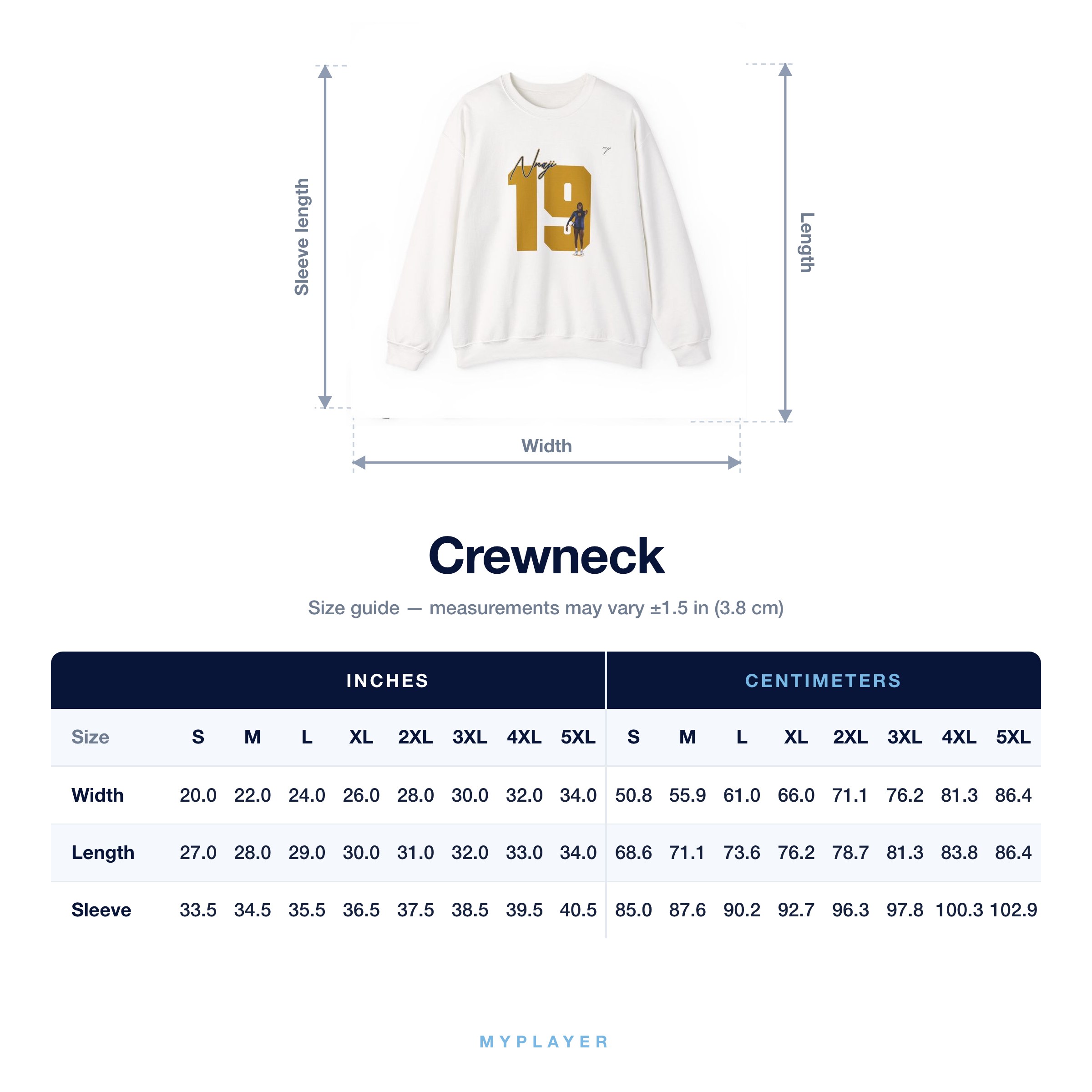 Crewneck size chart