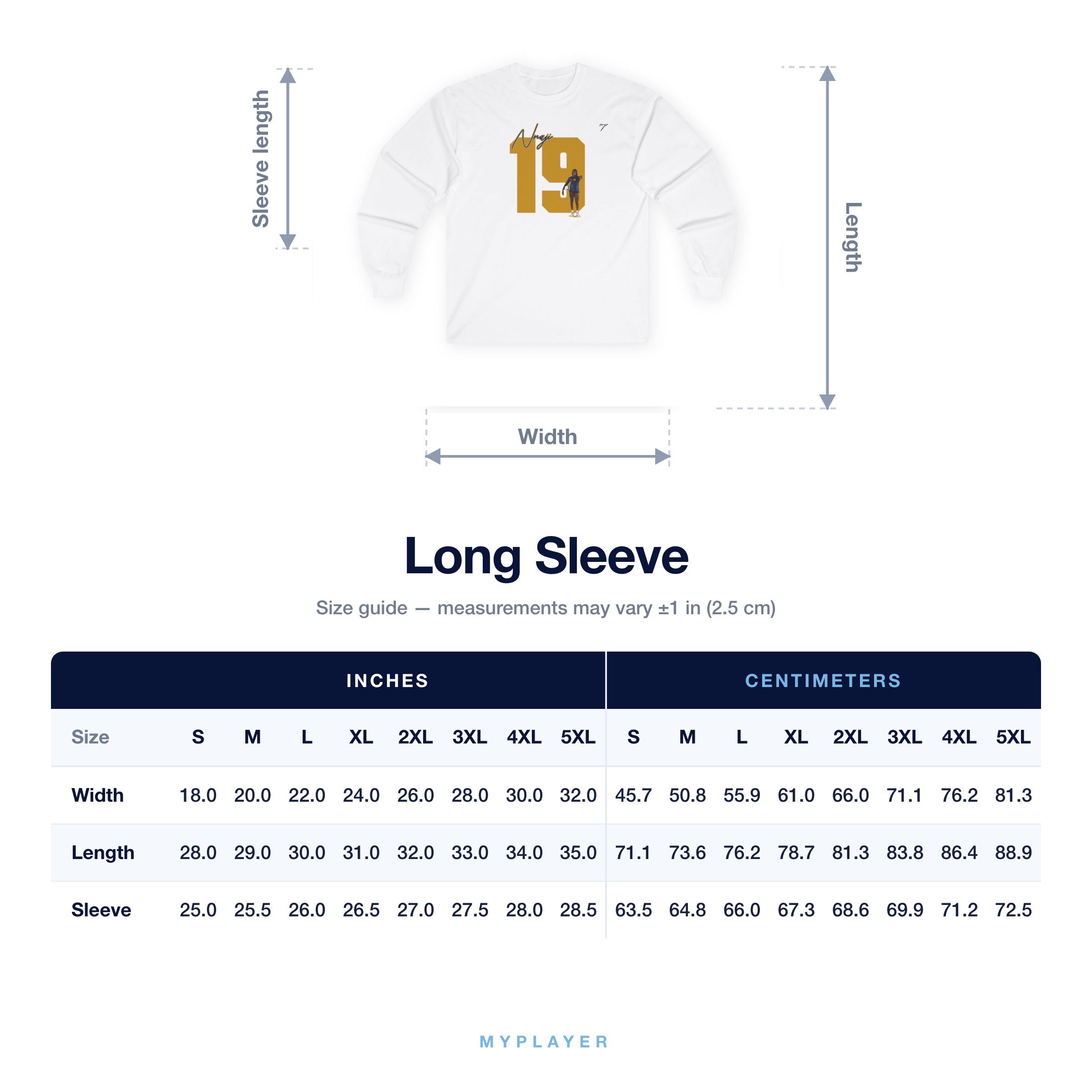 Long Sleeve size chart