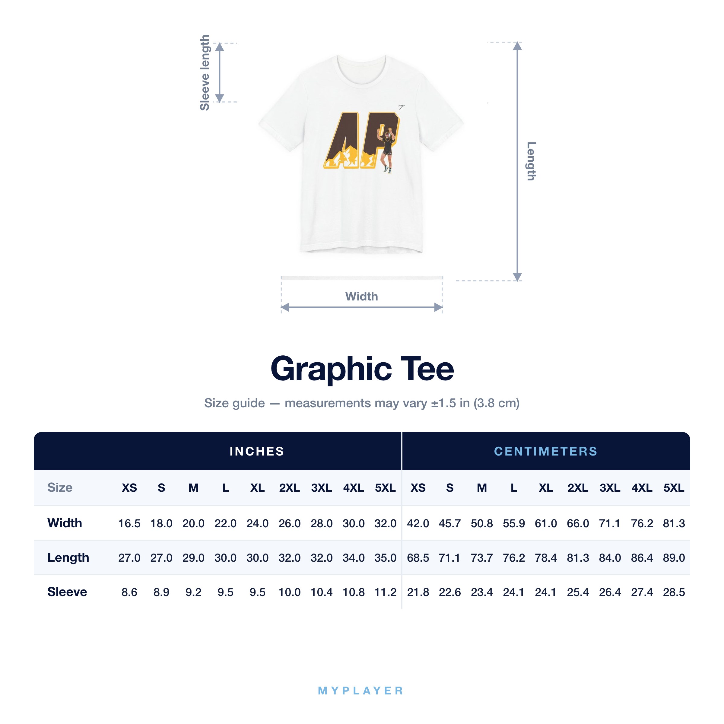 Graphic Tee size chart