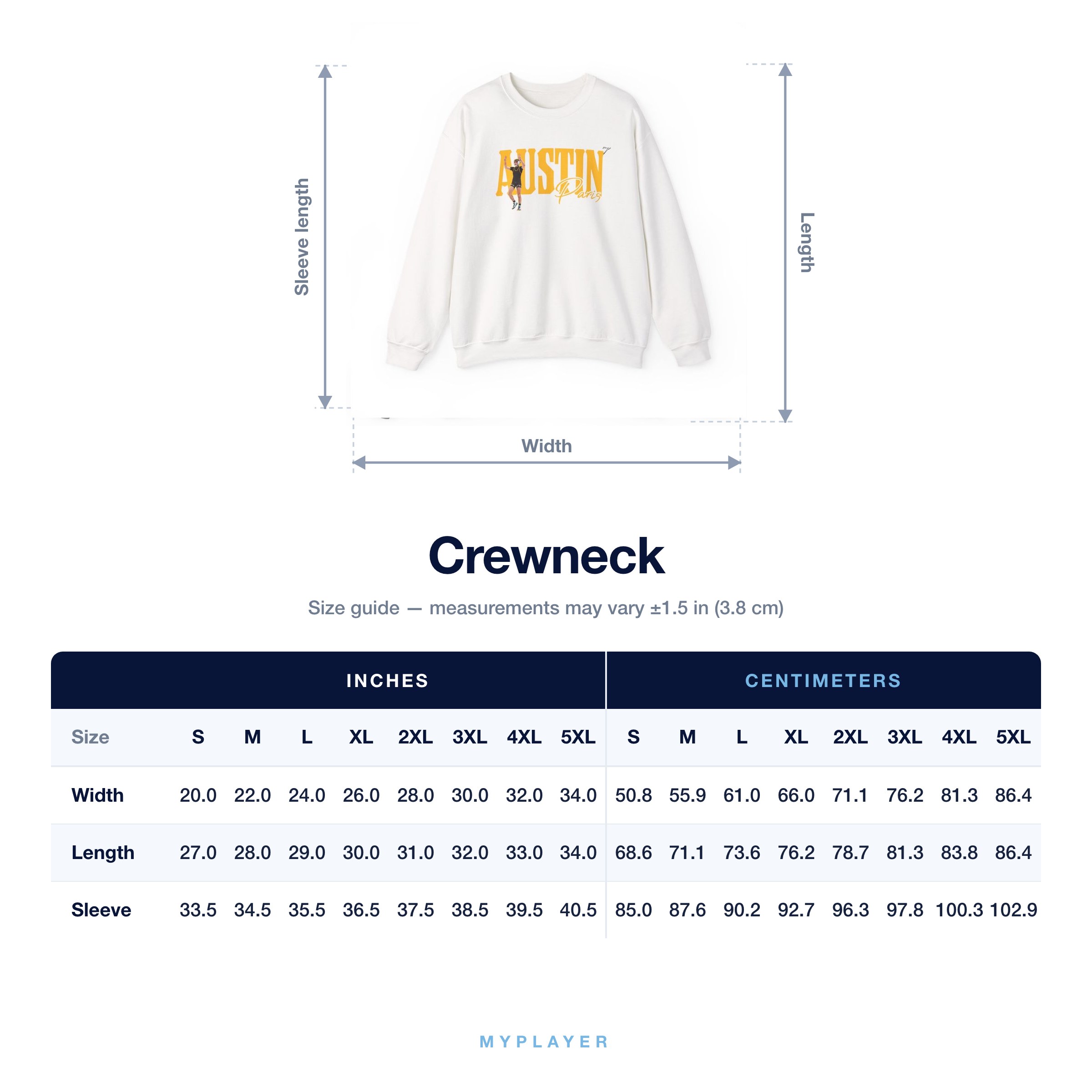 Crewneck size chart