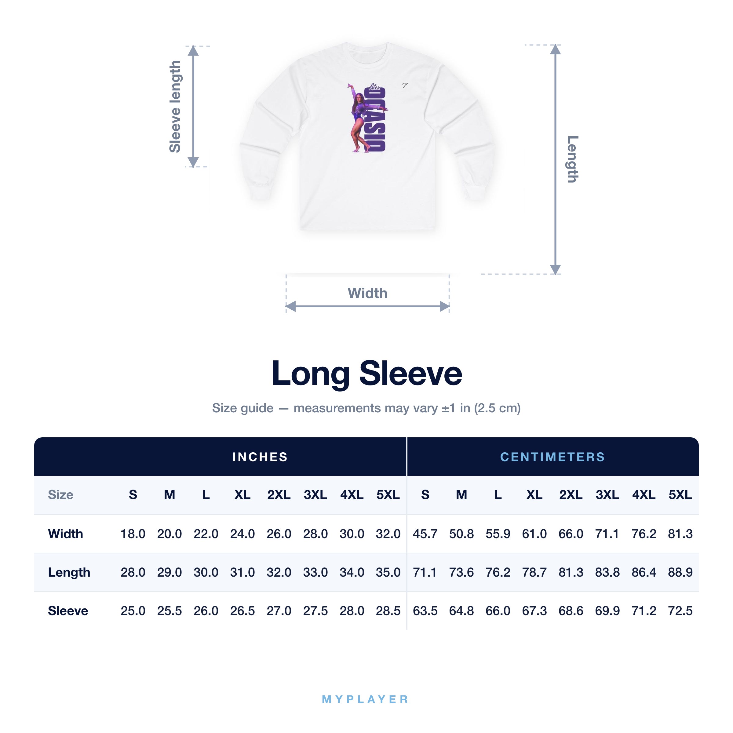 Long Sleeve size chart