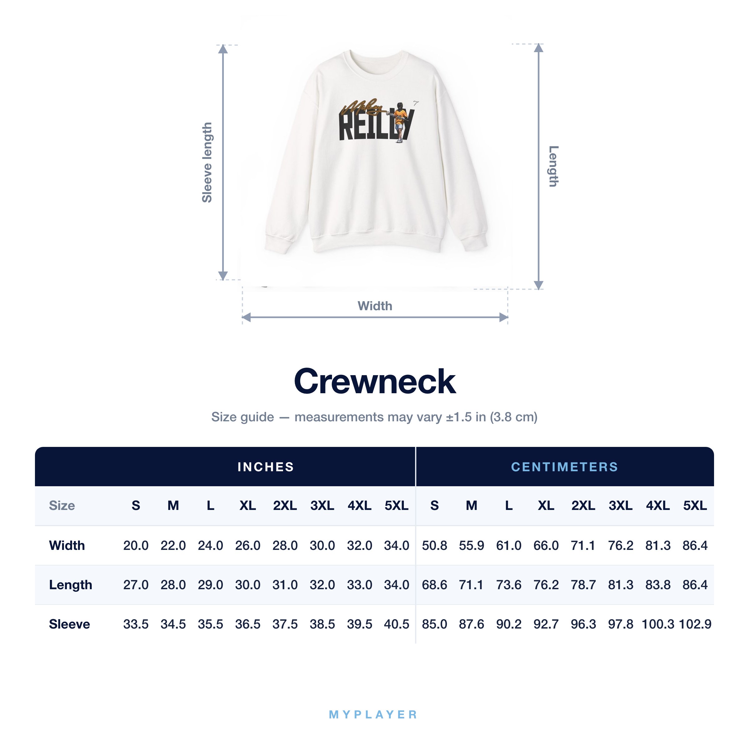 Crewneck size chart
