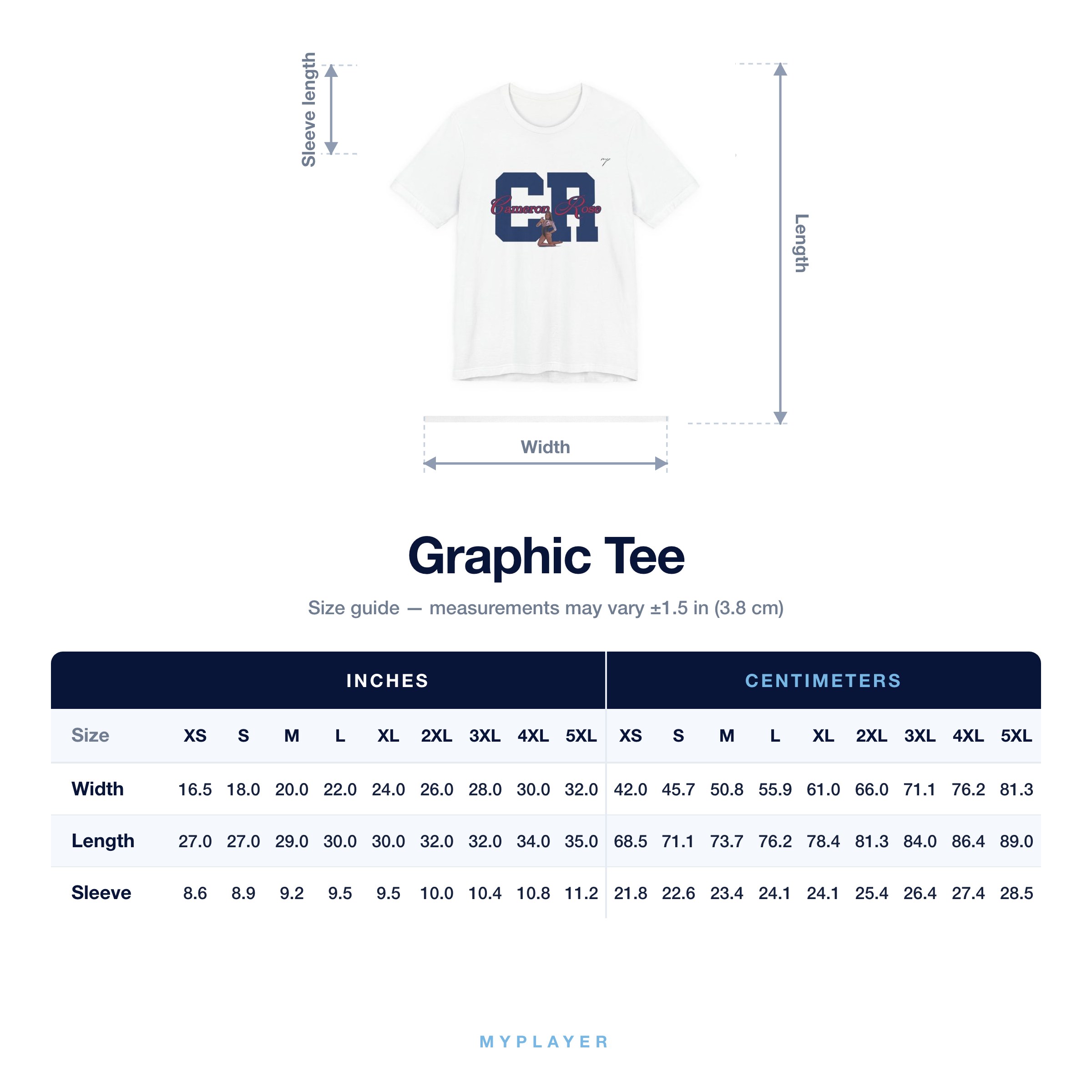 Graphic Tee size chart