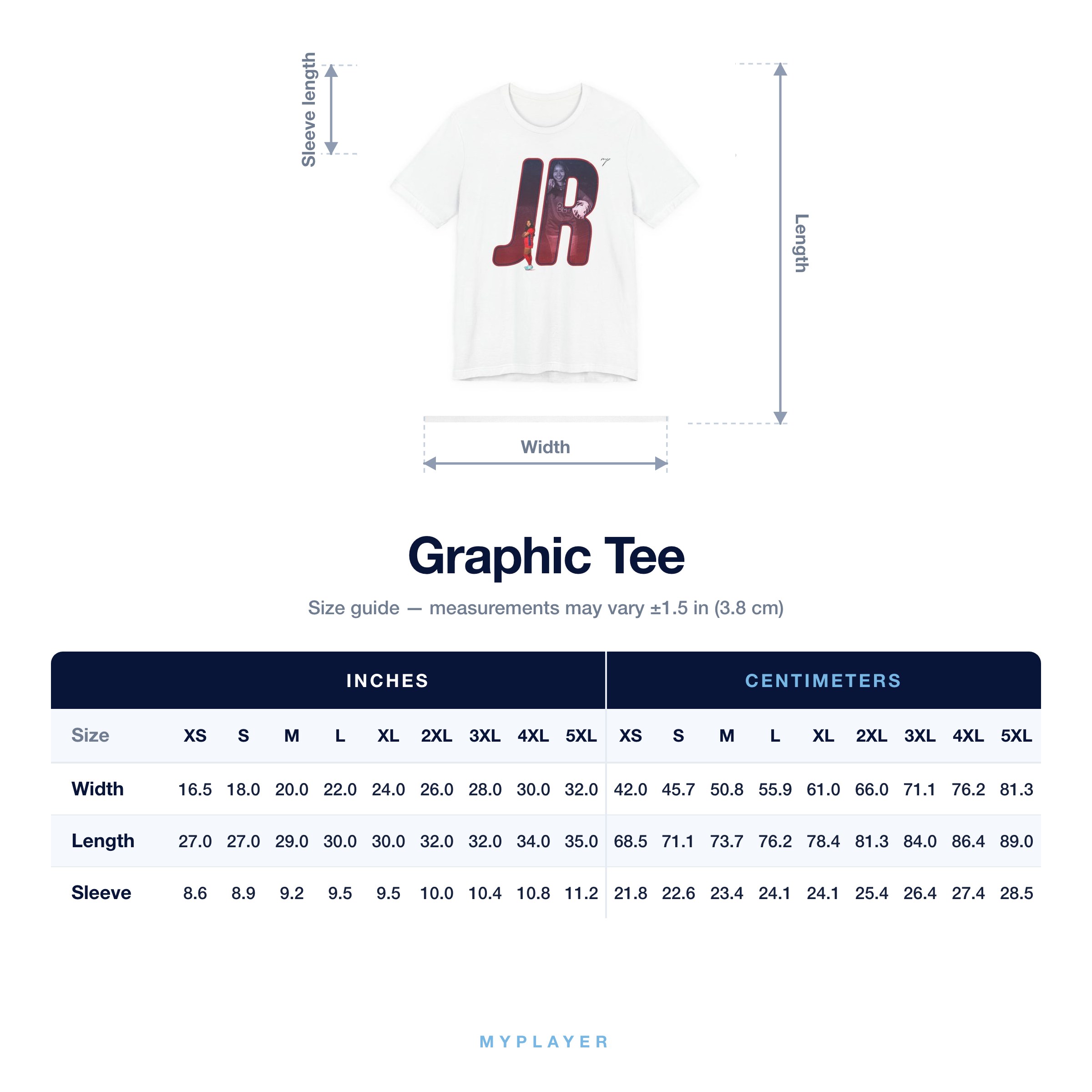Graphic Tee size chart