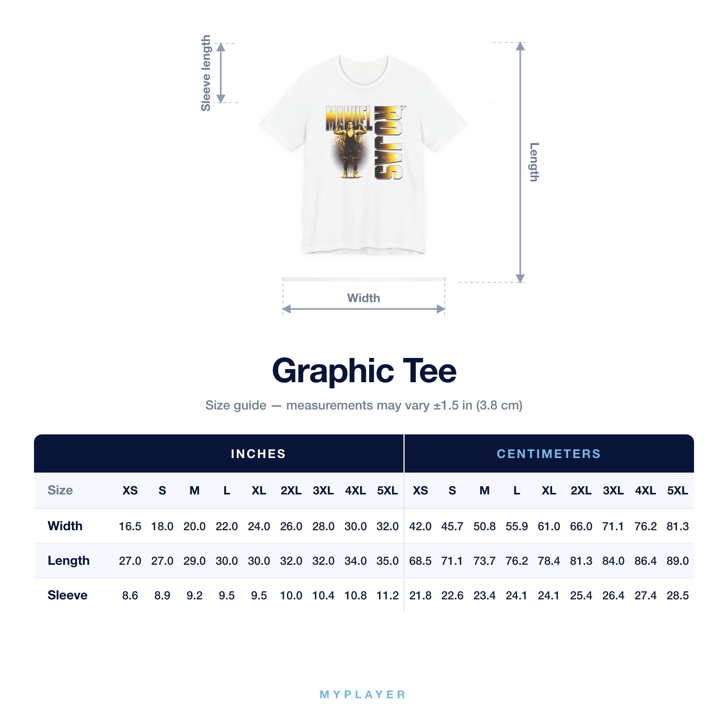 Graphic Tee size chart