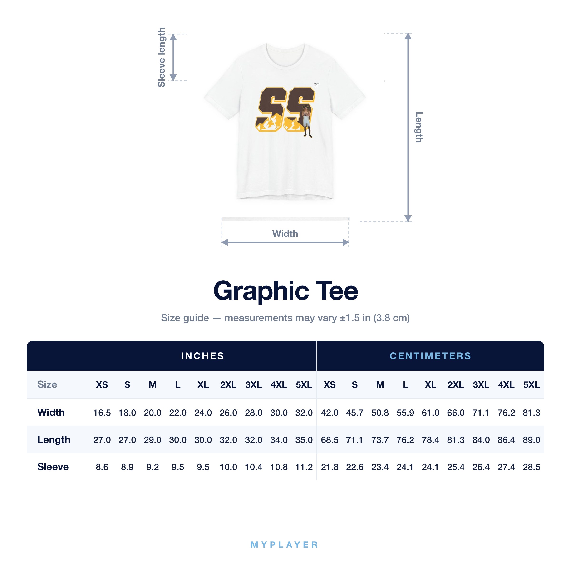 Graphic Tee size chart