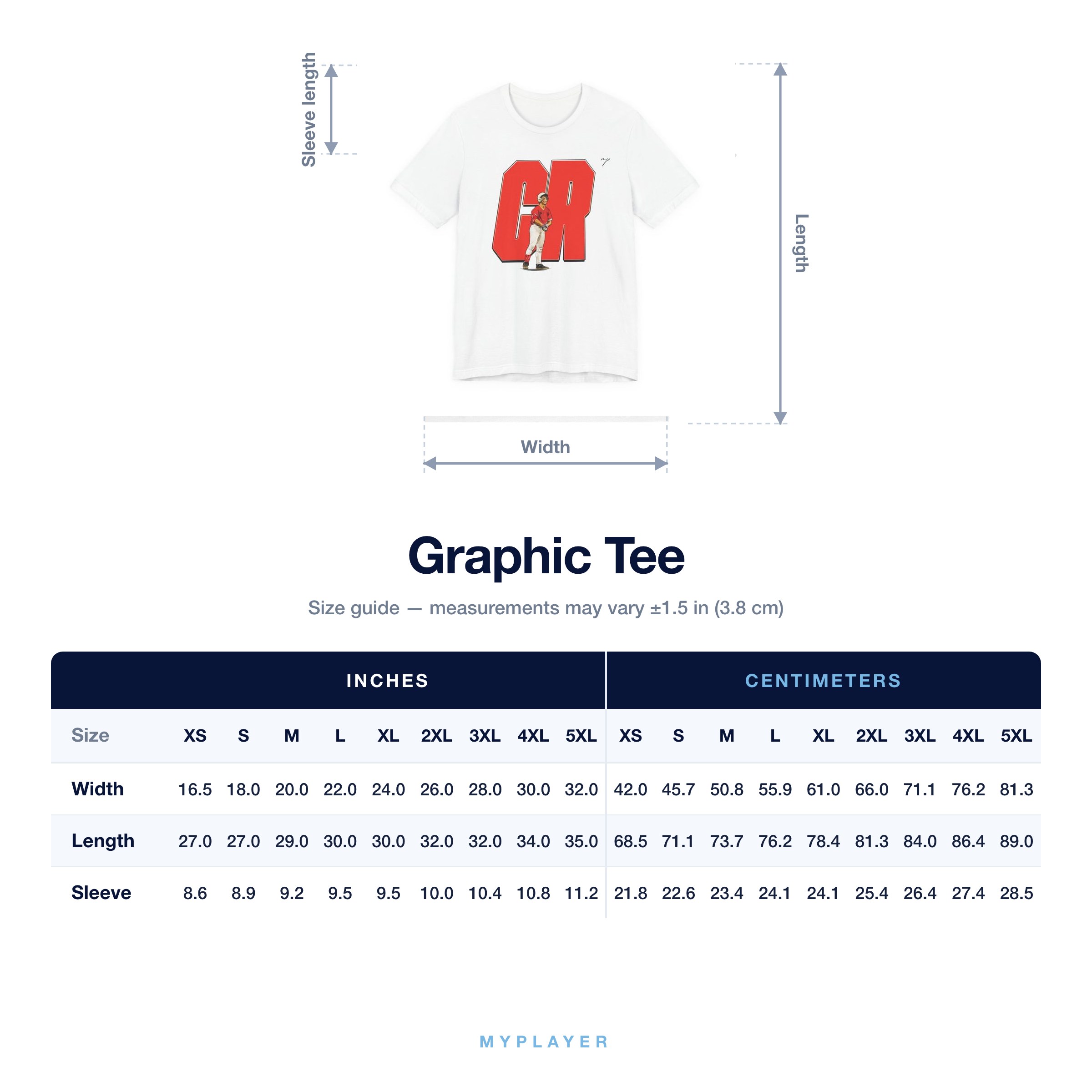 Graphic Tee size chart