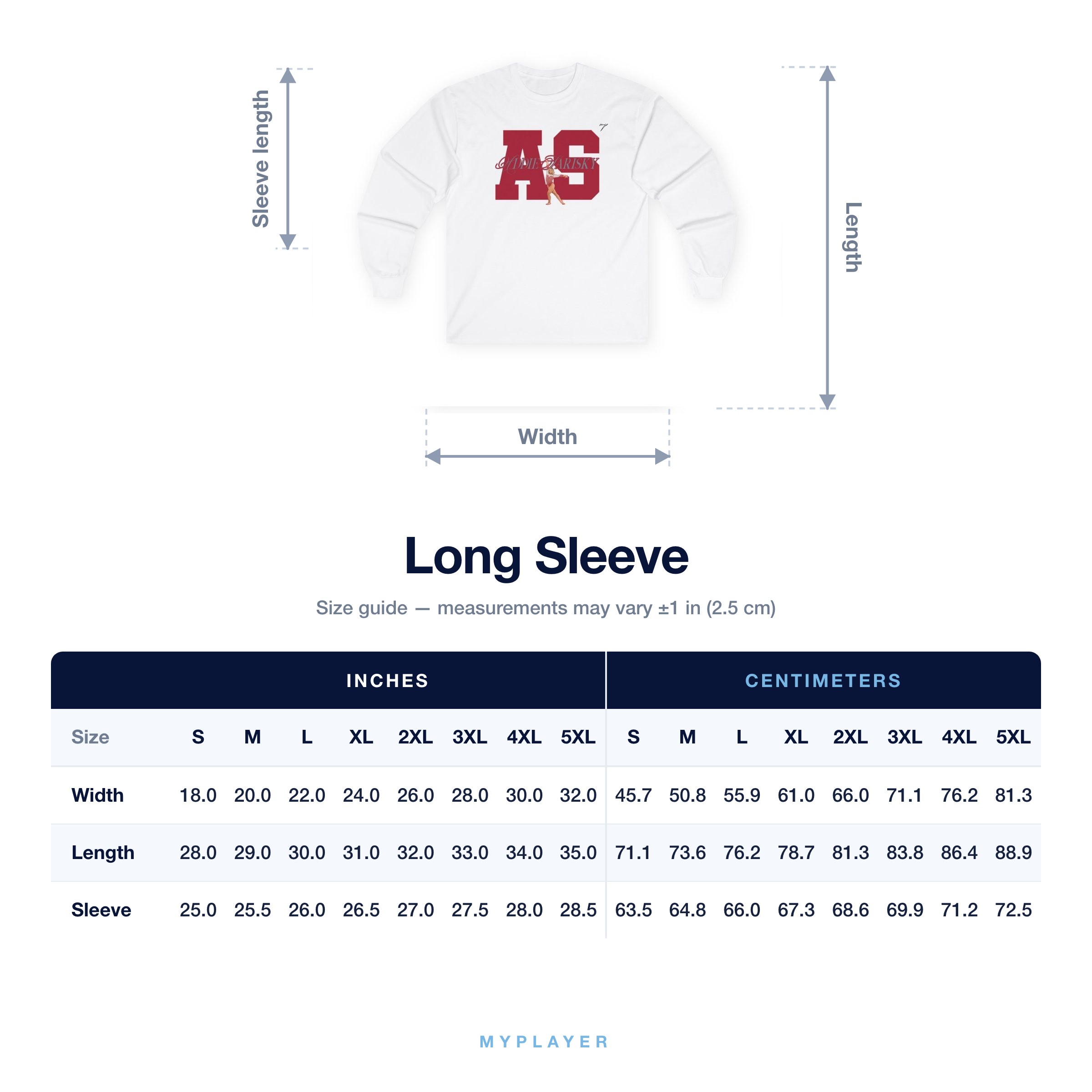Long Sleeve size chart