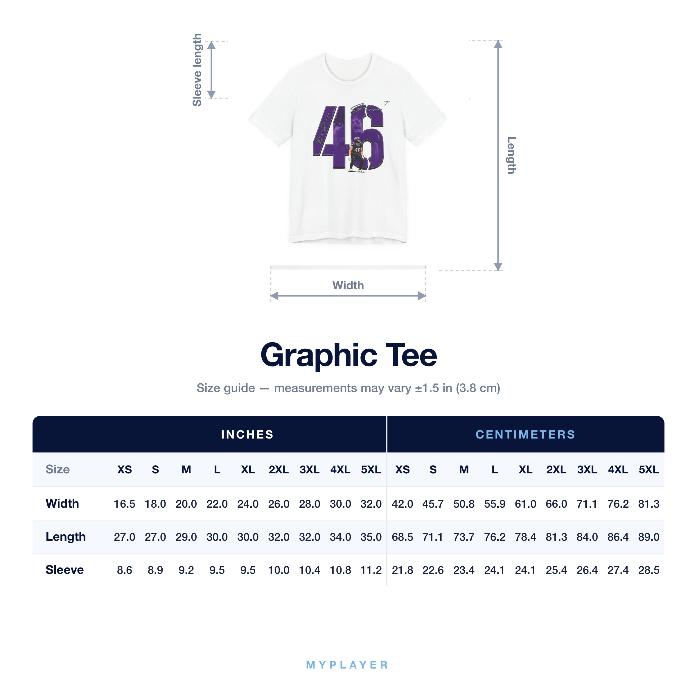 Graphic Tee size chart