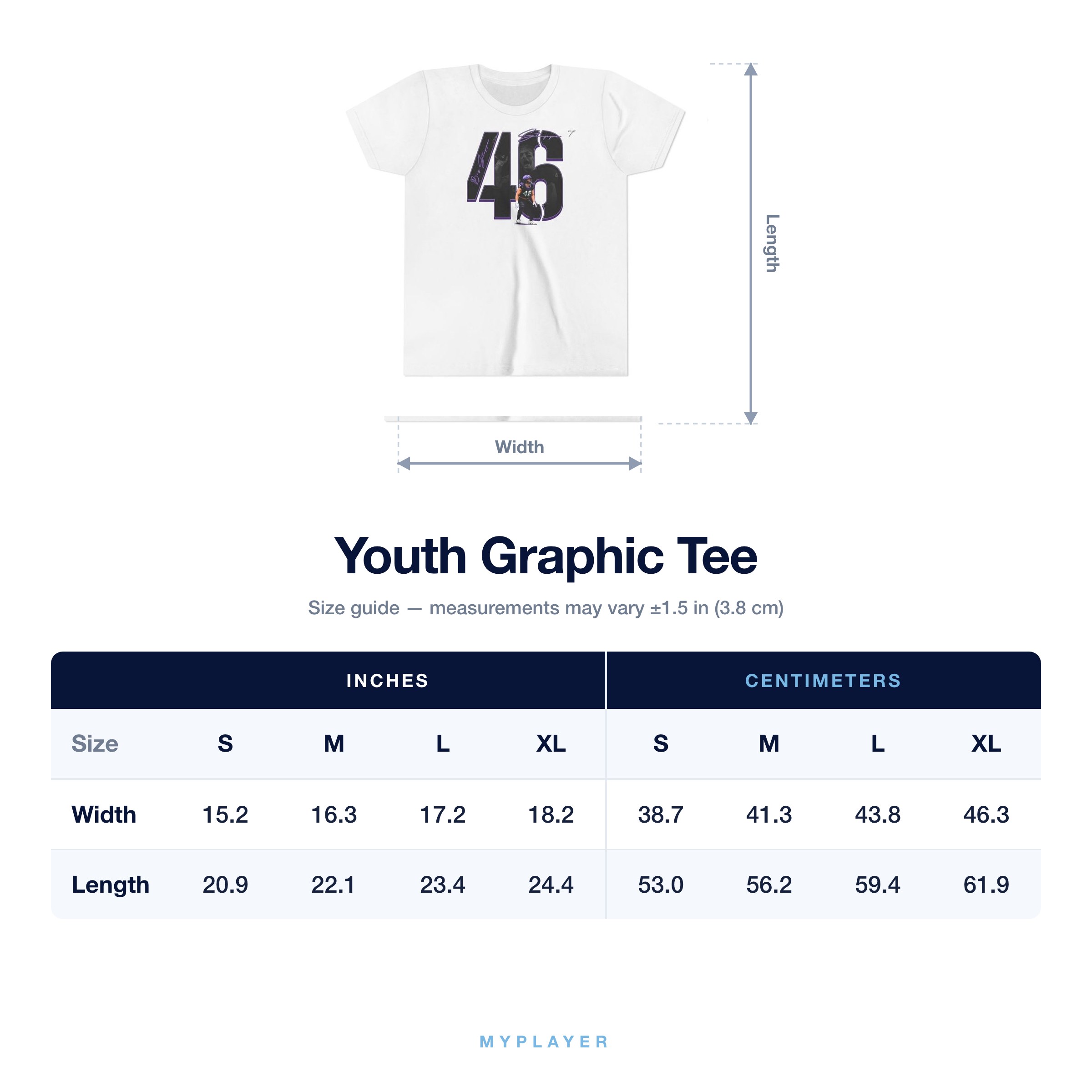 Youth Tee size chart