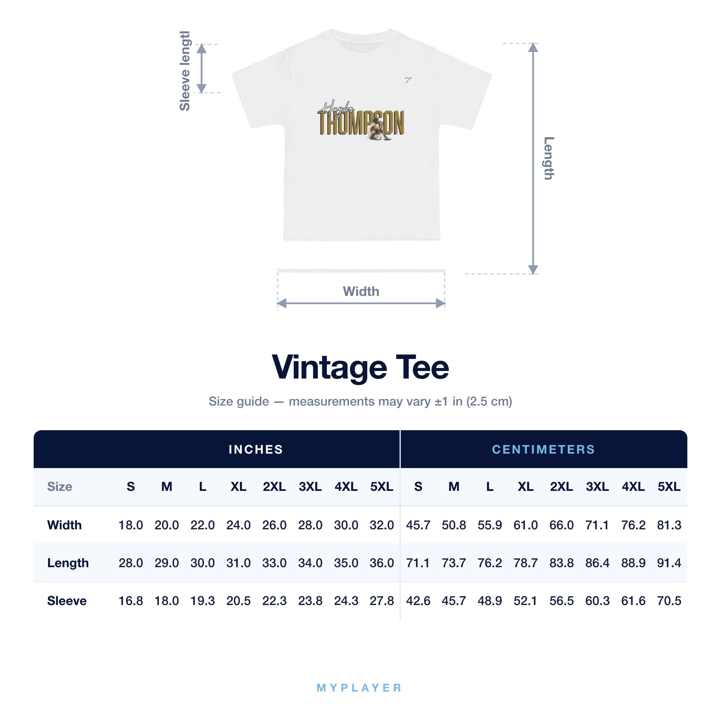 Vintage Tee size chart