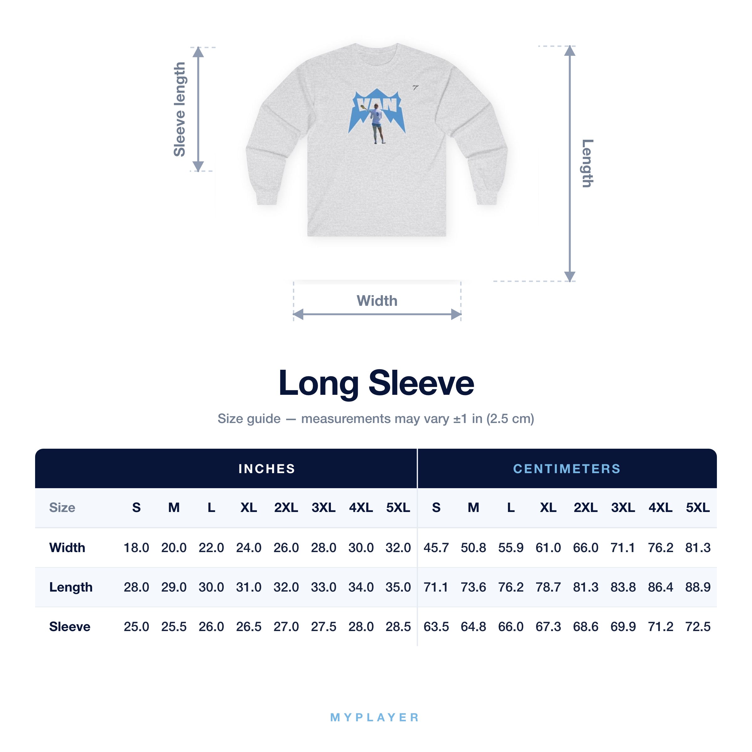 Long Sleeve size chart