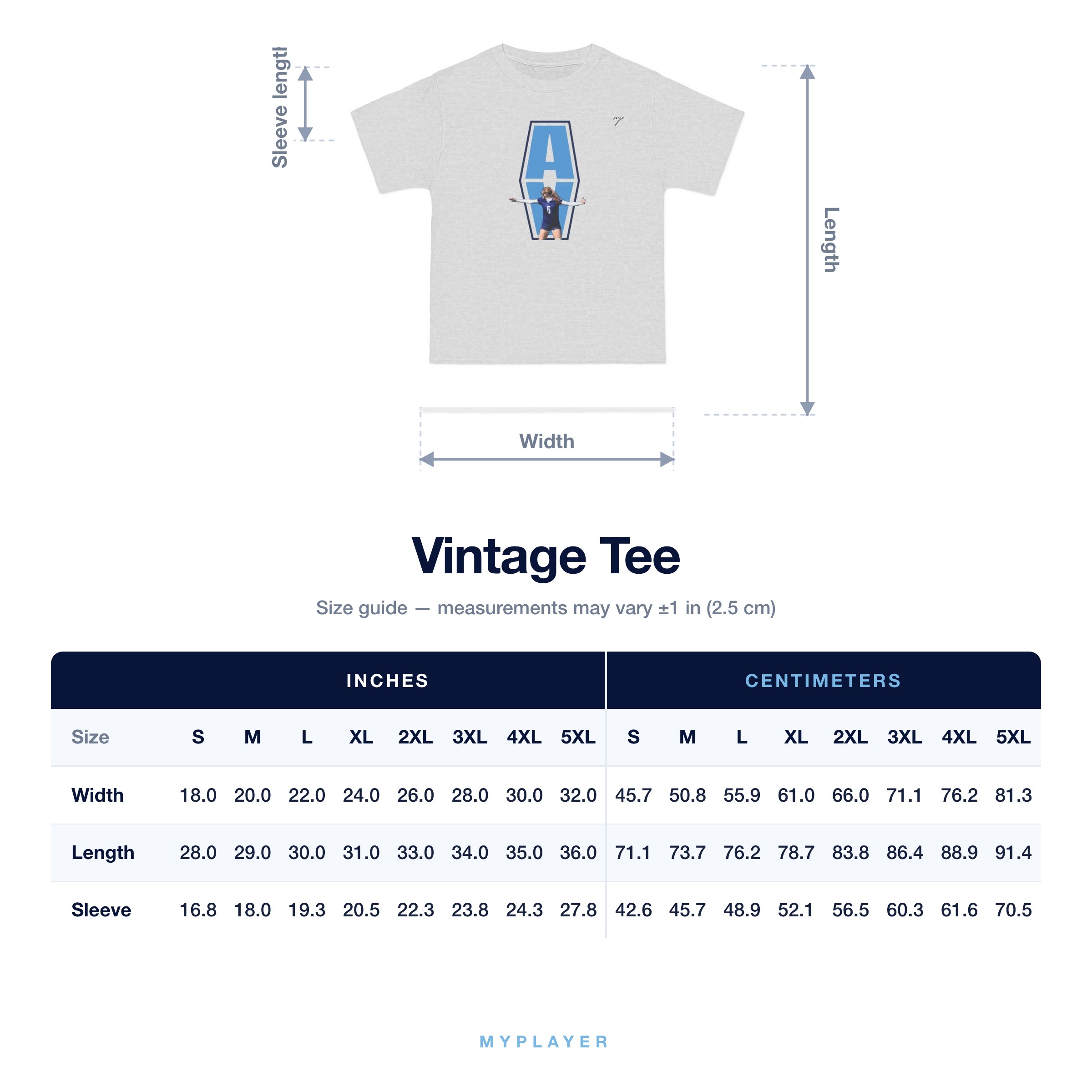 Vintage Tee size chart