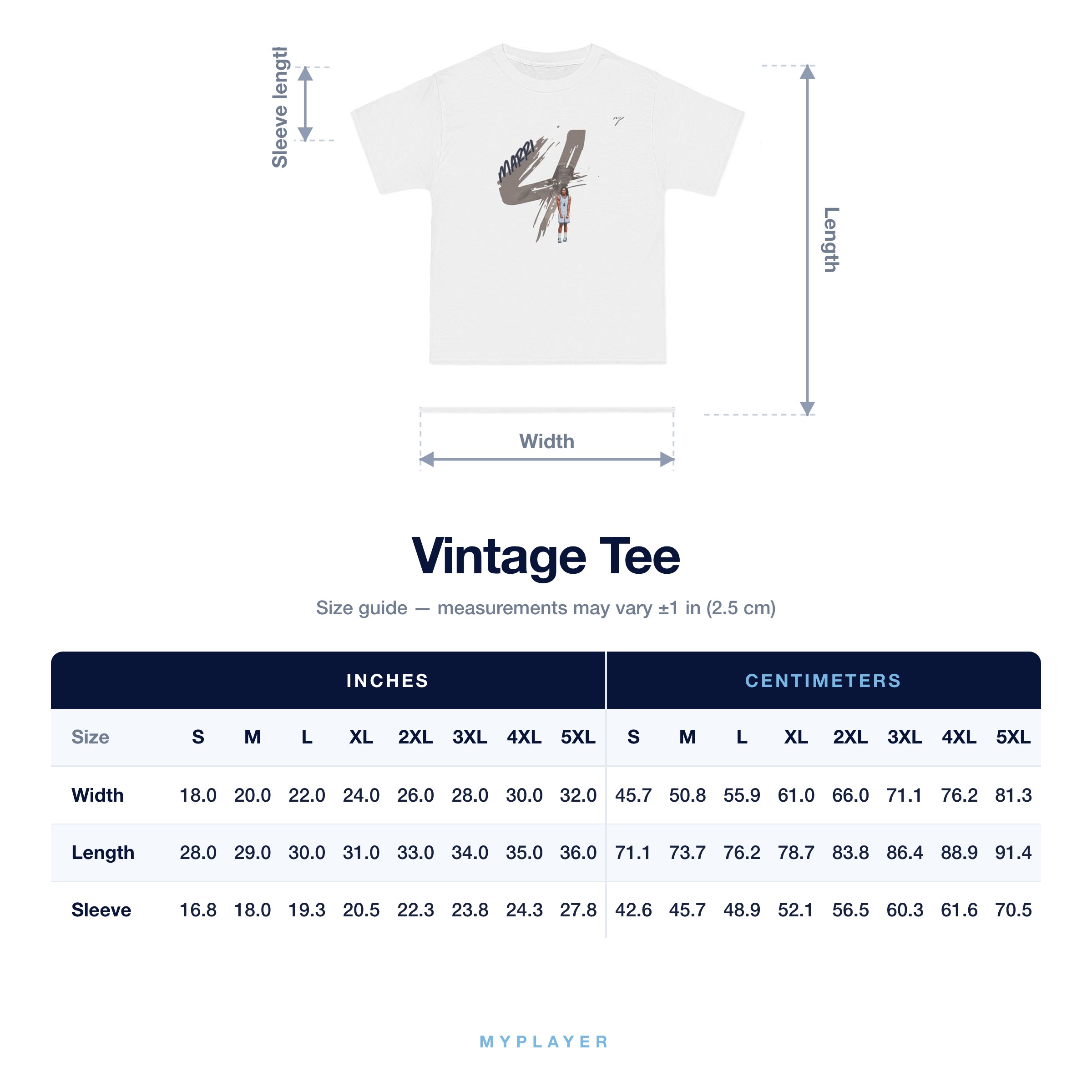 Vintage Tee size chart