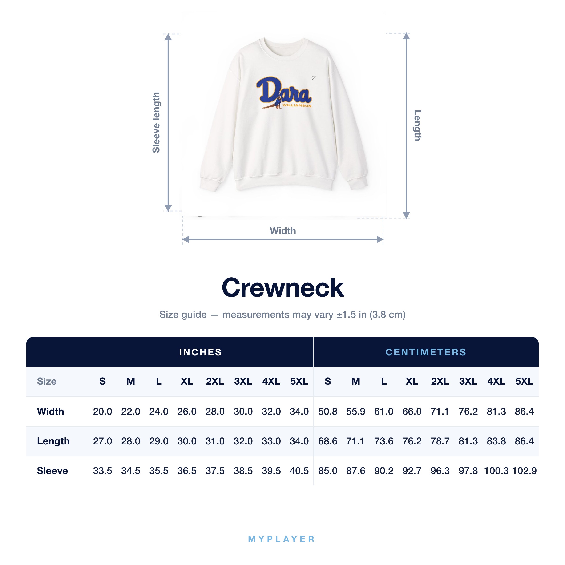 Crewneck size chart