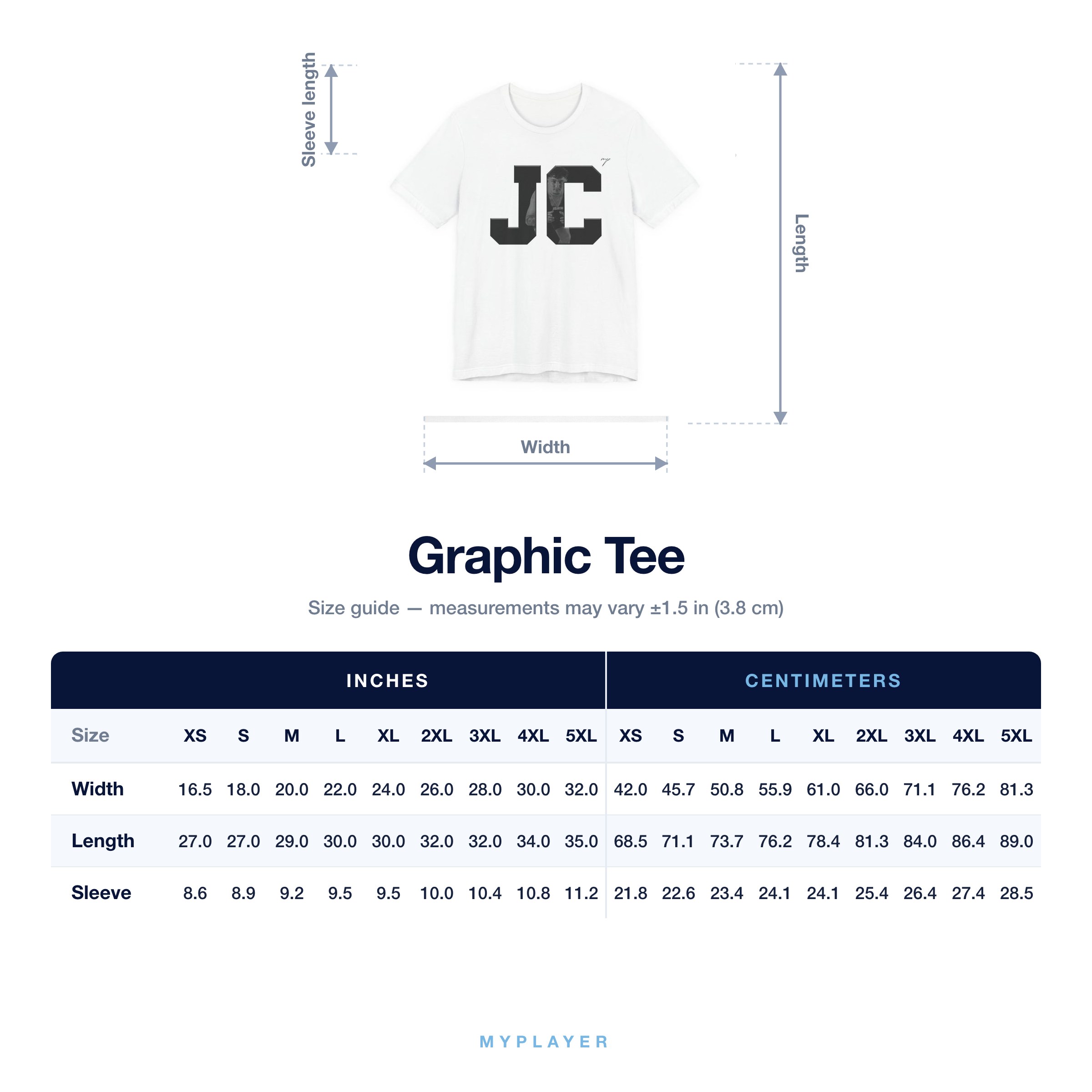 Graphic Tee size chart