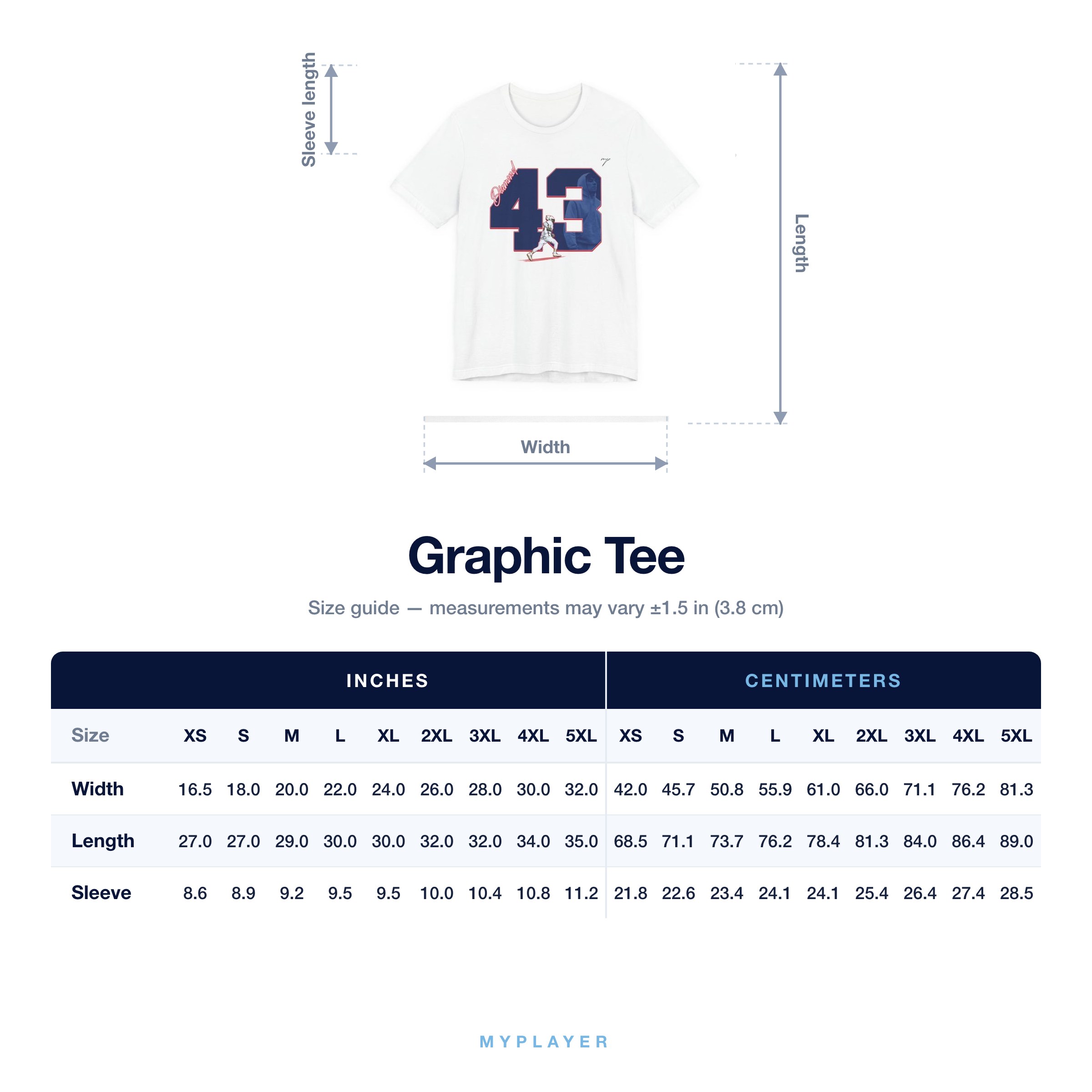 Graphic Tee size chart