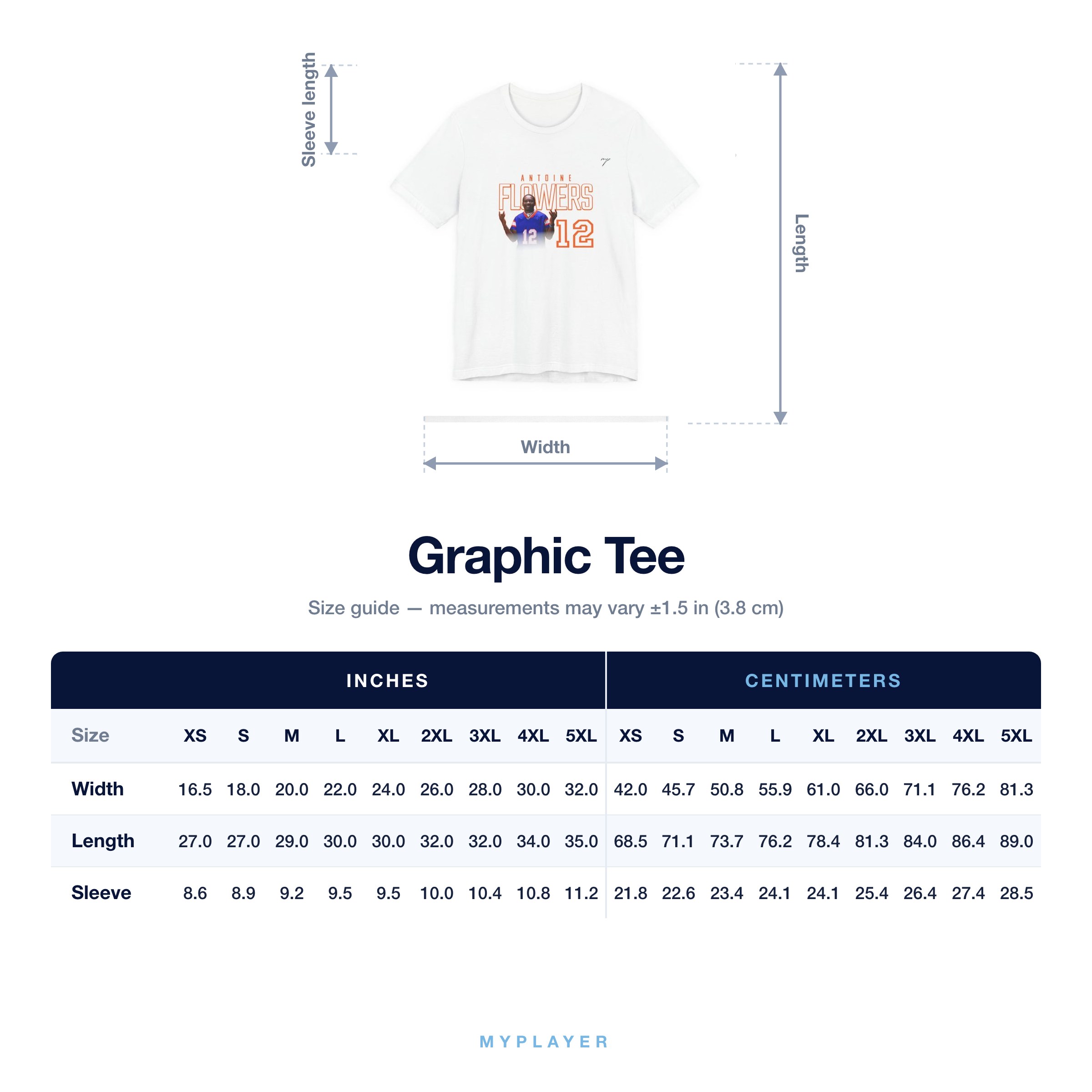 Graphic Tee size chart