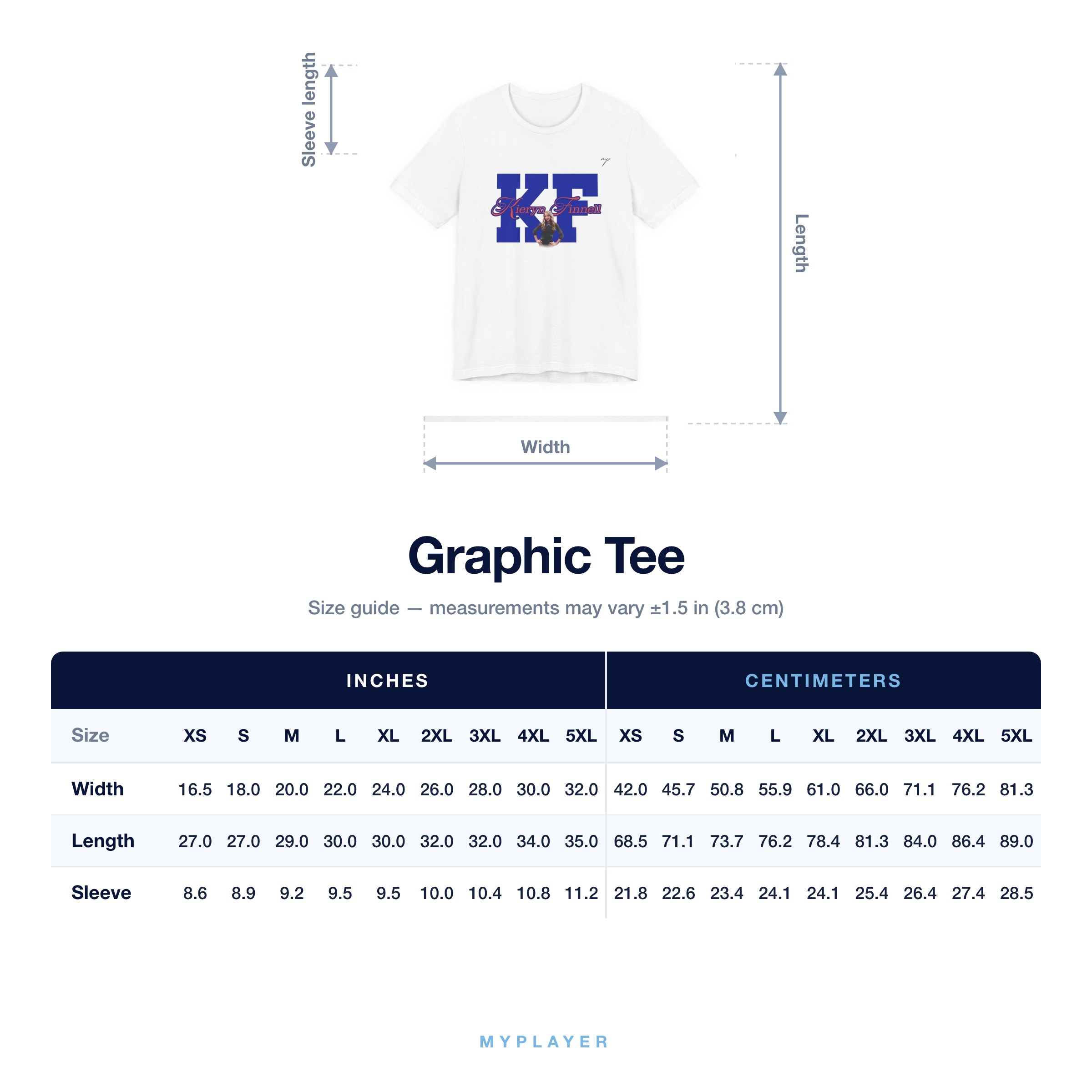 Graphic Tee size chart
